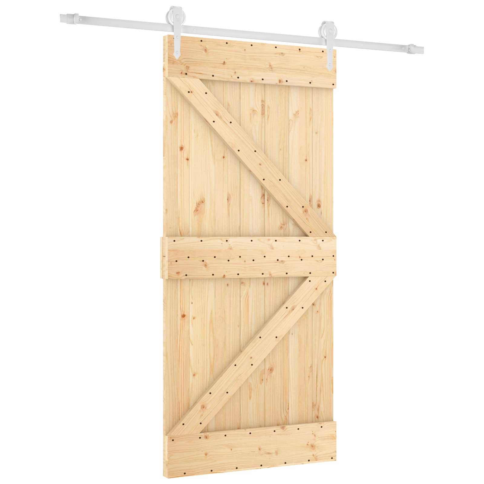 vidaXL Schiebetür Natürlich und Weiß 95 x 210 cm Massivkiefer