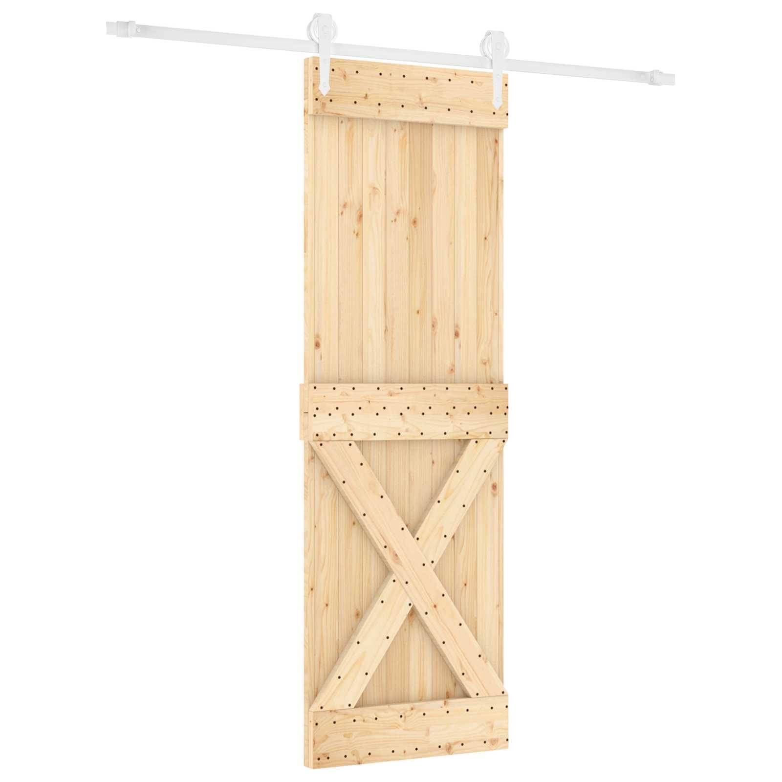 vidaXL Schiebetür Natürlich und Weiß 80 x 210 cm Massives Kiefernholz