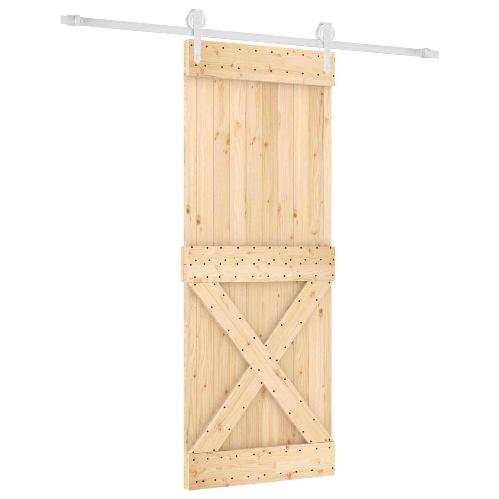 vidaXL Schiebetür Natürlich und Weiß 90 x 210 cm Massives Kiefernholz