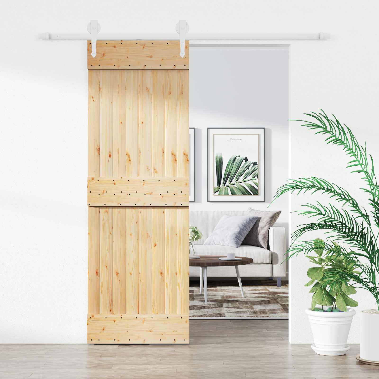 vidaXL Schiebetür Natürlich und Weiß 70 x 210 cm Massivkiefer