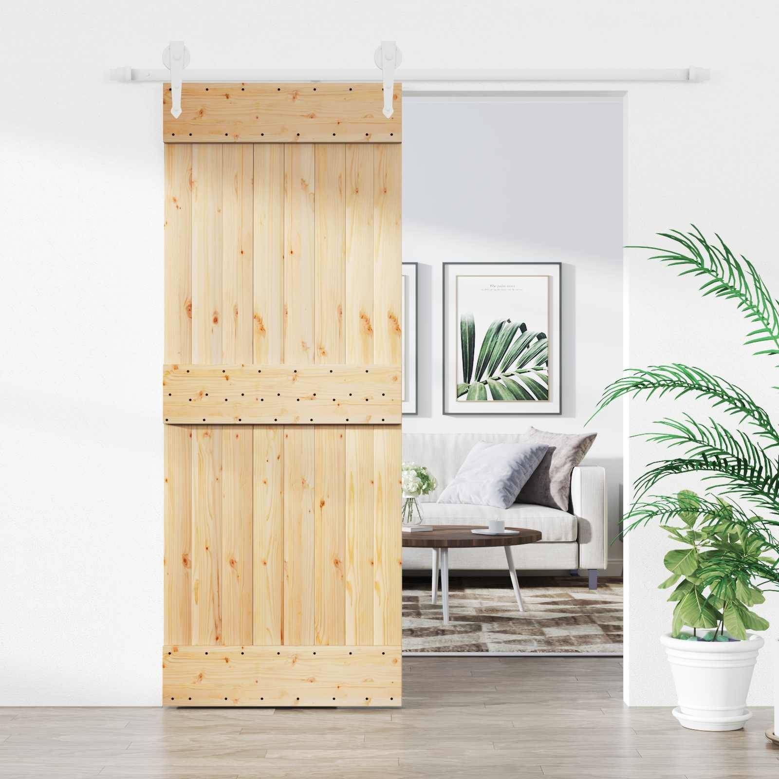 vidaXL Schiebetür Natürlich und Weiß 80 x 210 cm Massivkiefer