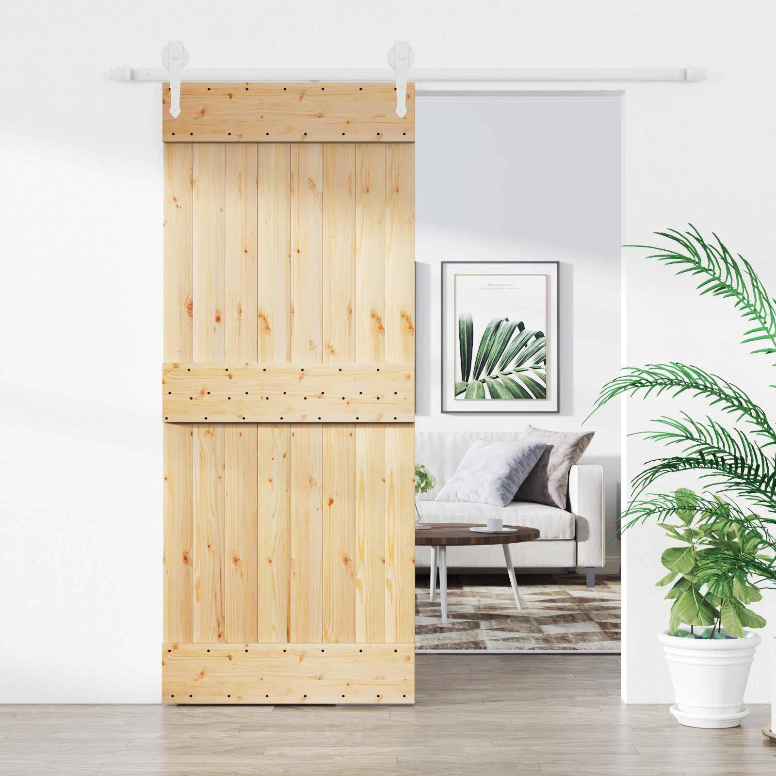 vidaXL Schiebetür Natürlich und Weiß 85 x 210 cm Massivkiefer