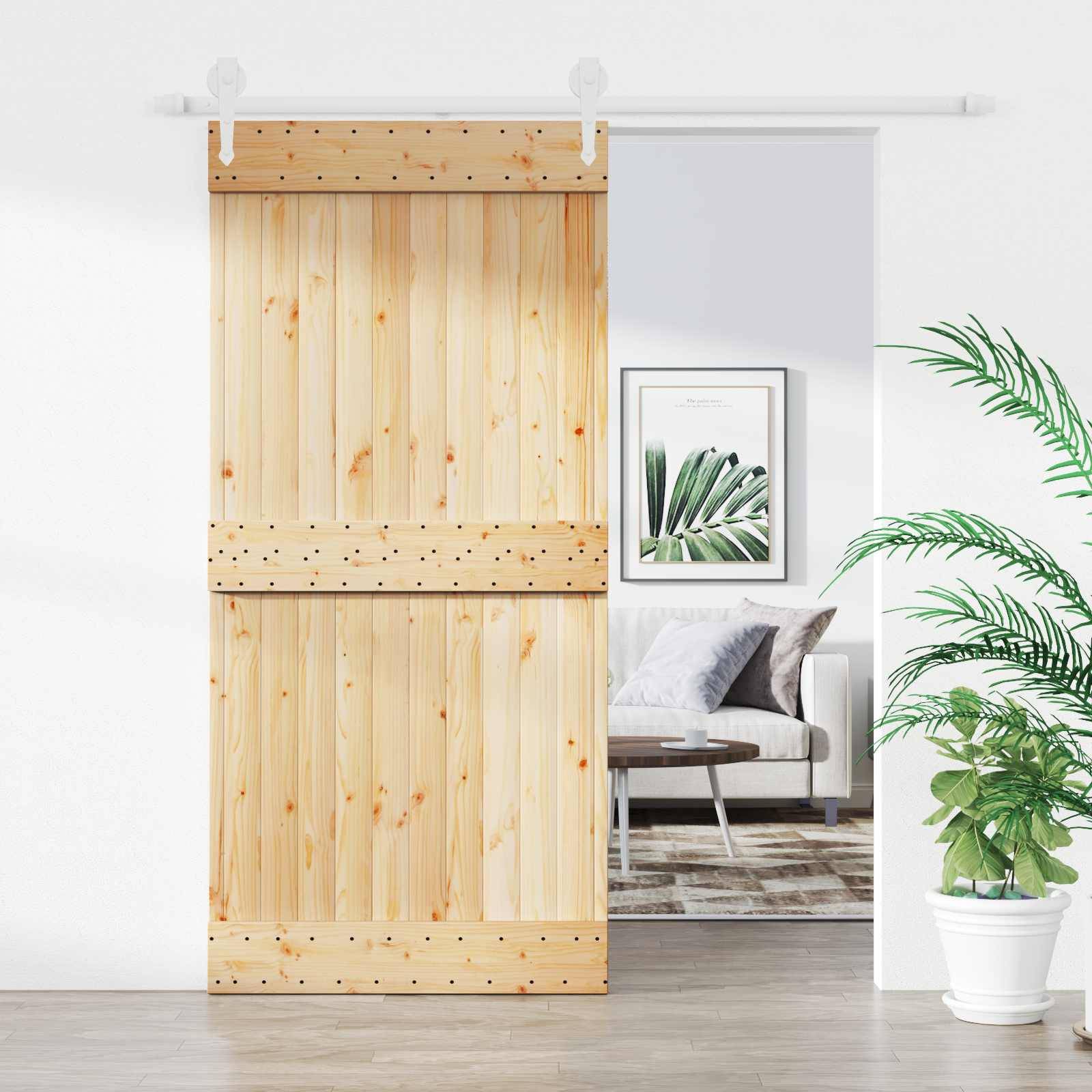 vidaXL Schiebetür Natürlich und Weiß 95 x 210 cm Massivkiefer