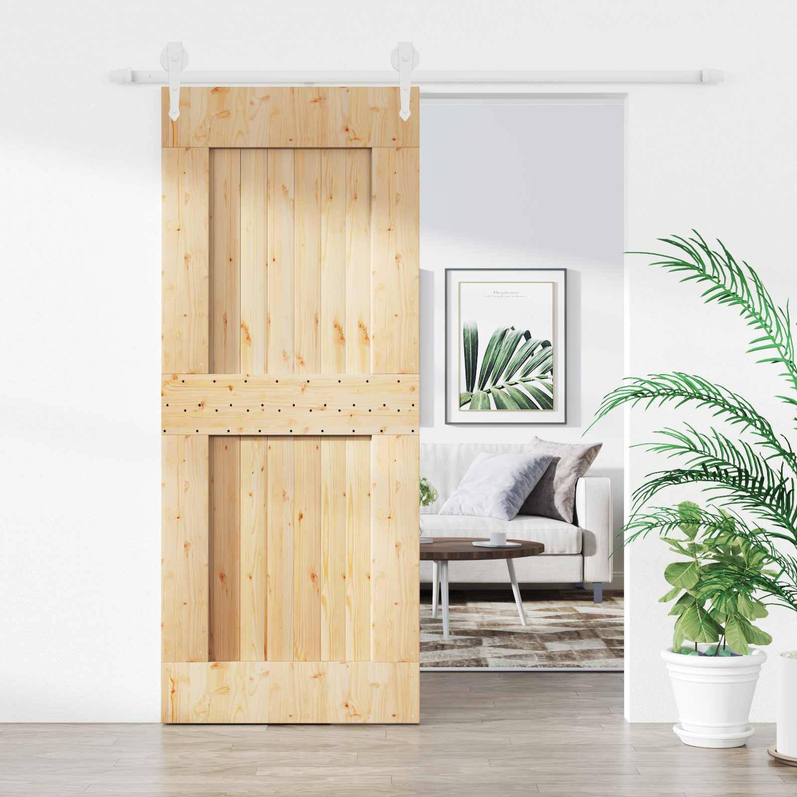 vidaXL Schiebetür Natürlich und Weiß 85 x 210 cm Massivkiefer