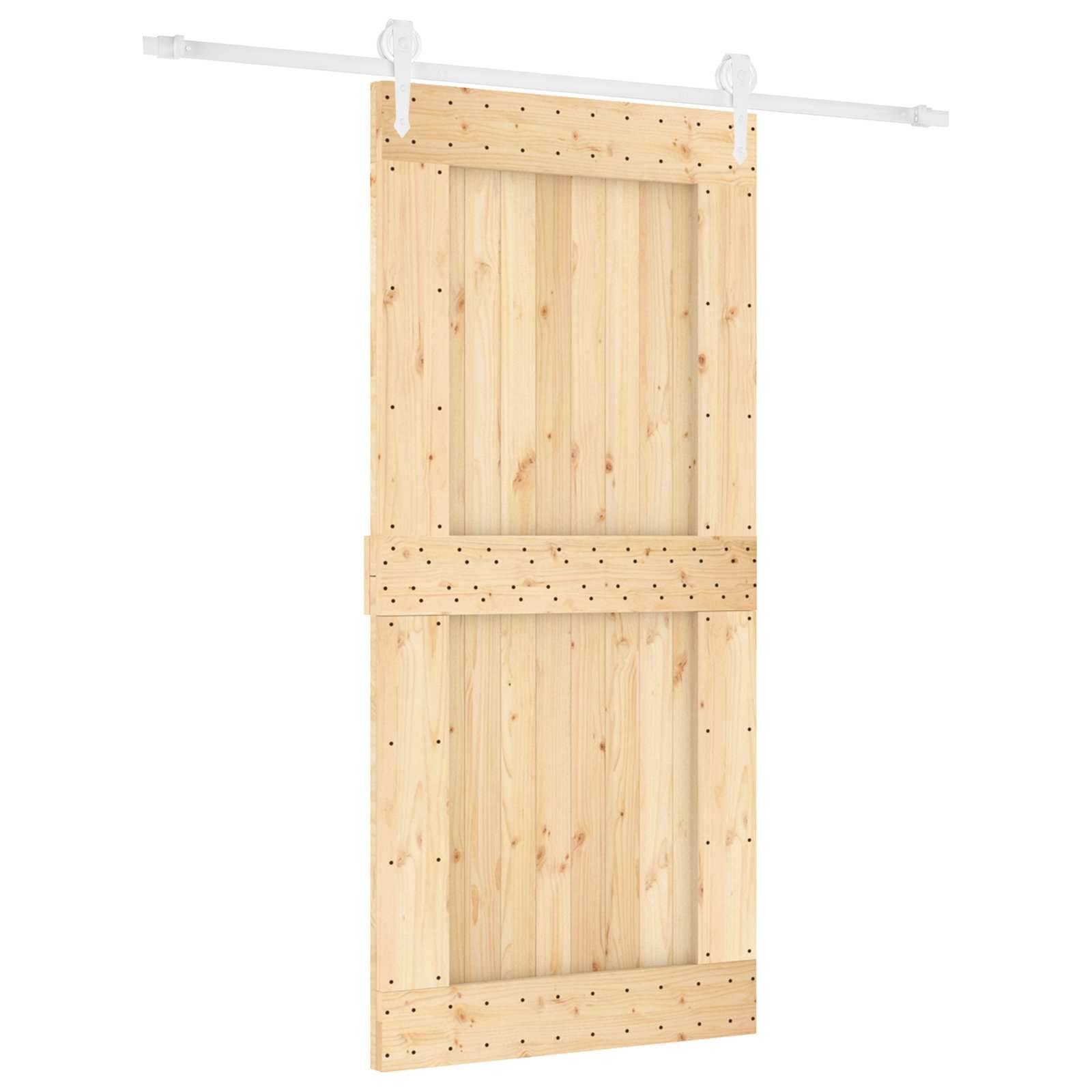 vidaXL Schiebetür Natürlich und Weiß 95 x 210 cm Massivkiefer