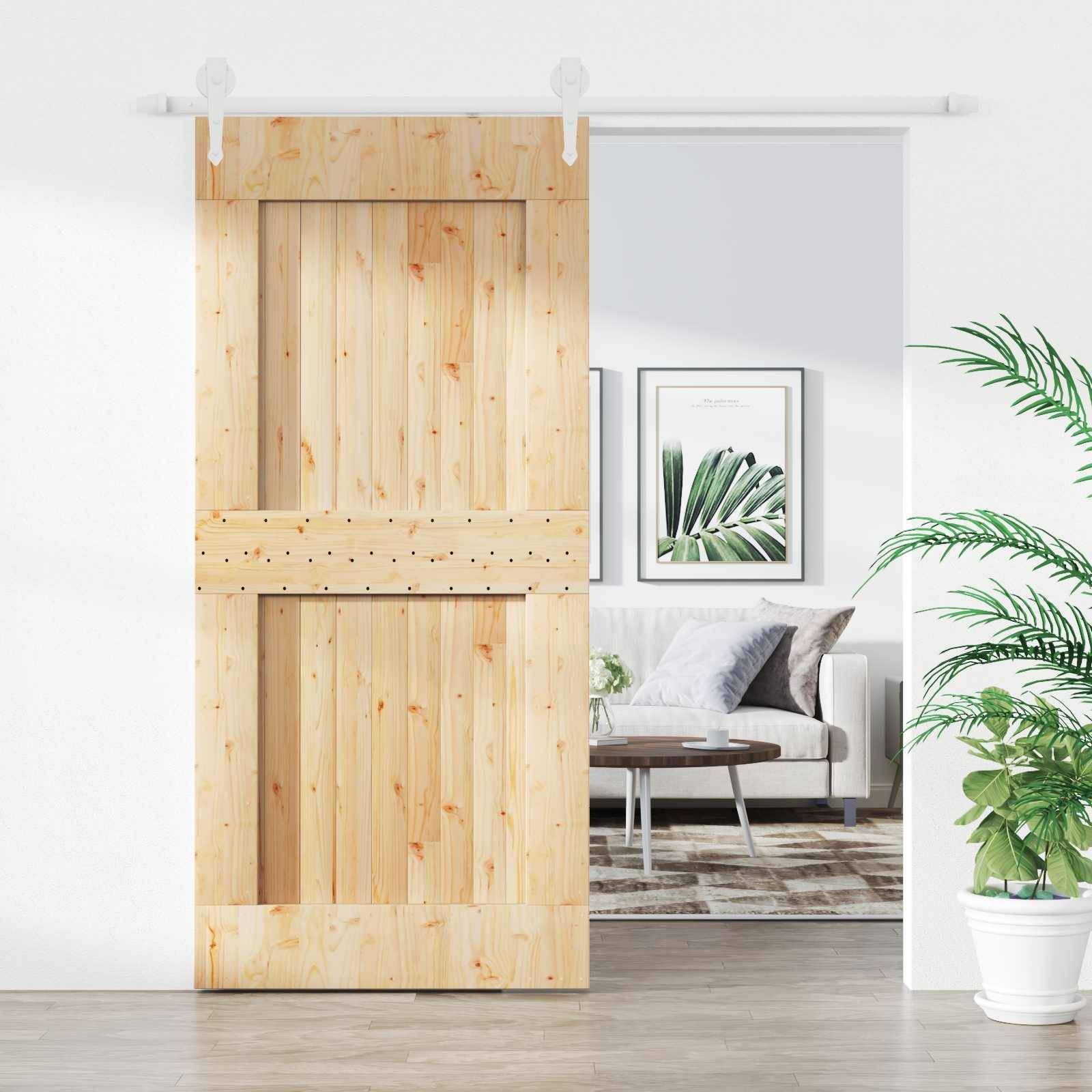vidaXL Schiebetür Natürlich und Weiß 95 x 210 cm Massivkiefer