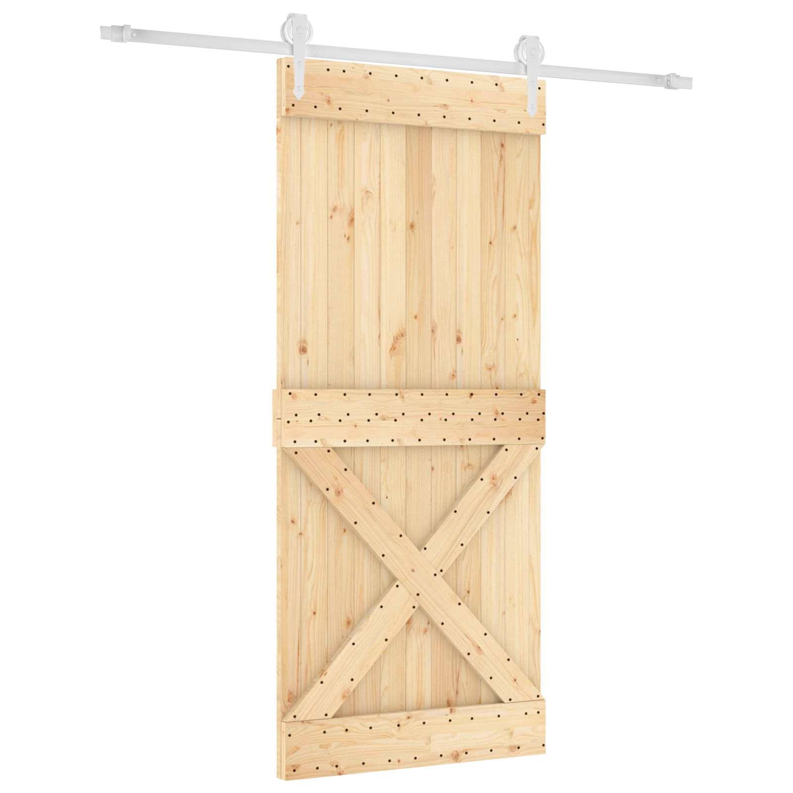 vidaXL Schiebetür Natürlich und Weiß 90 x 210 cm Massivkiefer