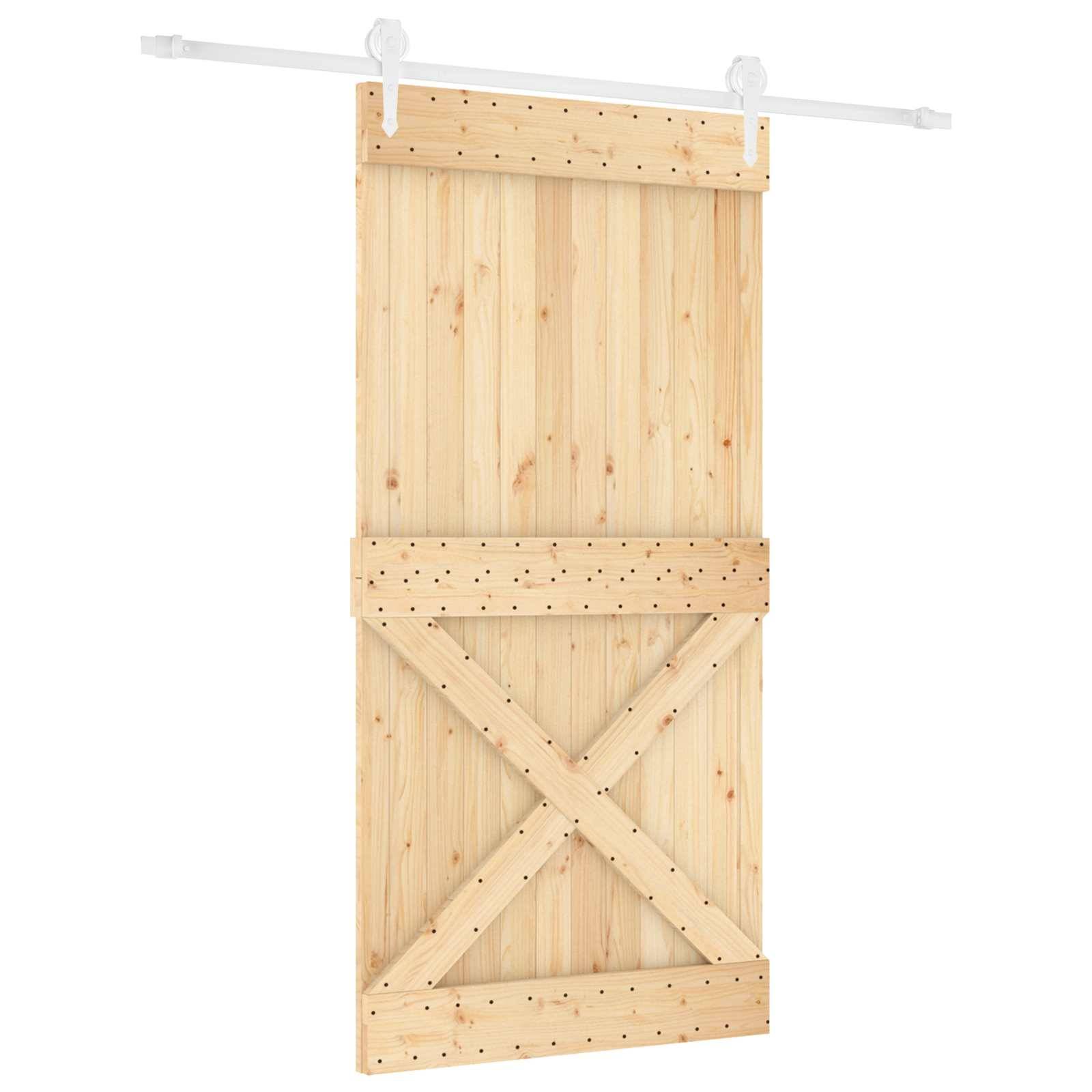 vidaXL Schiebetür Natürlich und Weiß 100 x 210 cm Massivkiefer