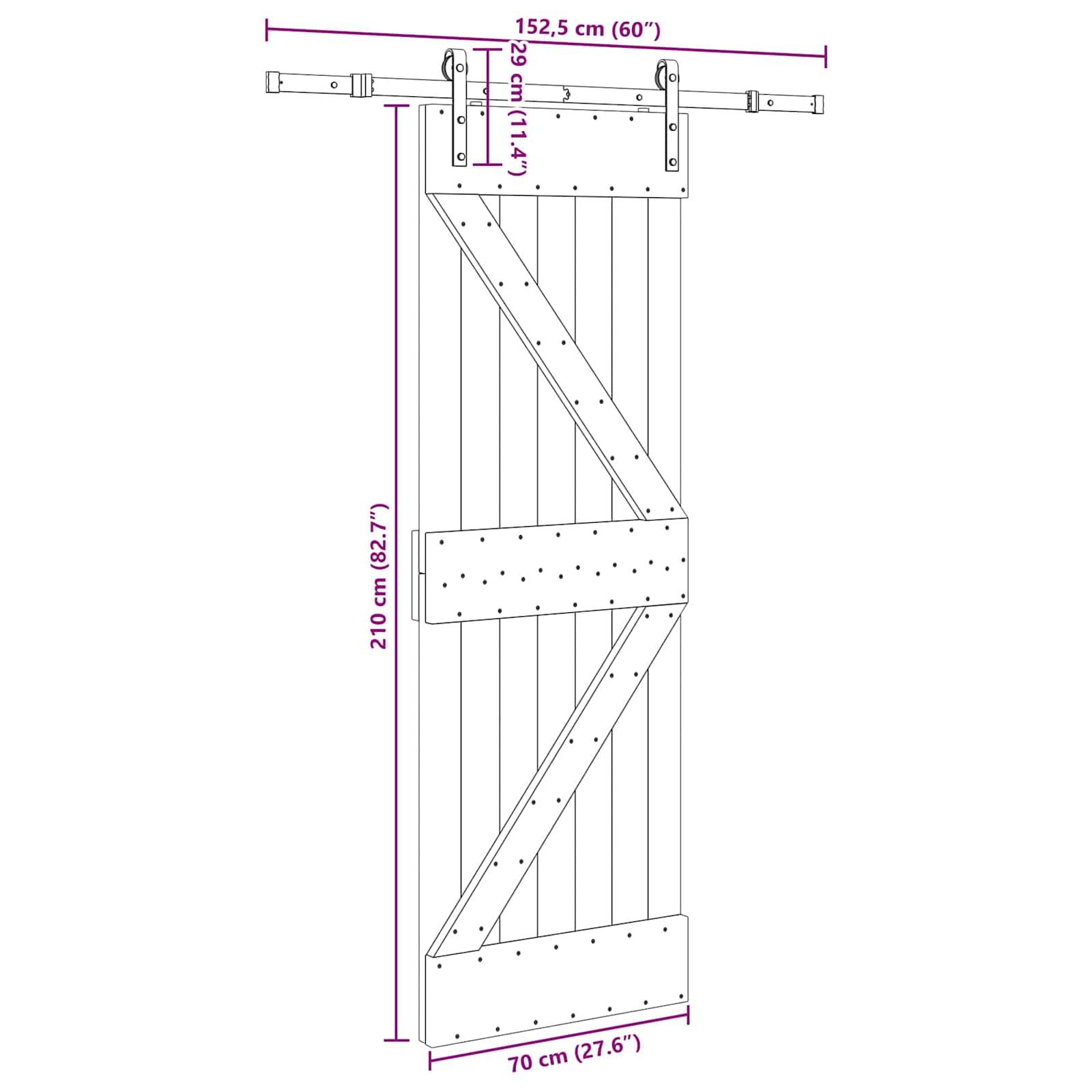 vidaXL Schiebetür NARVIK Natürlich und Schwarz 70 x 210 cm (152,5 cm)