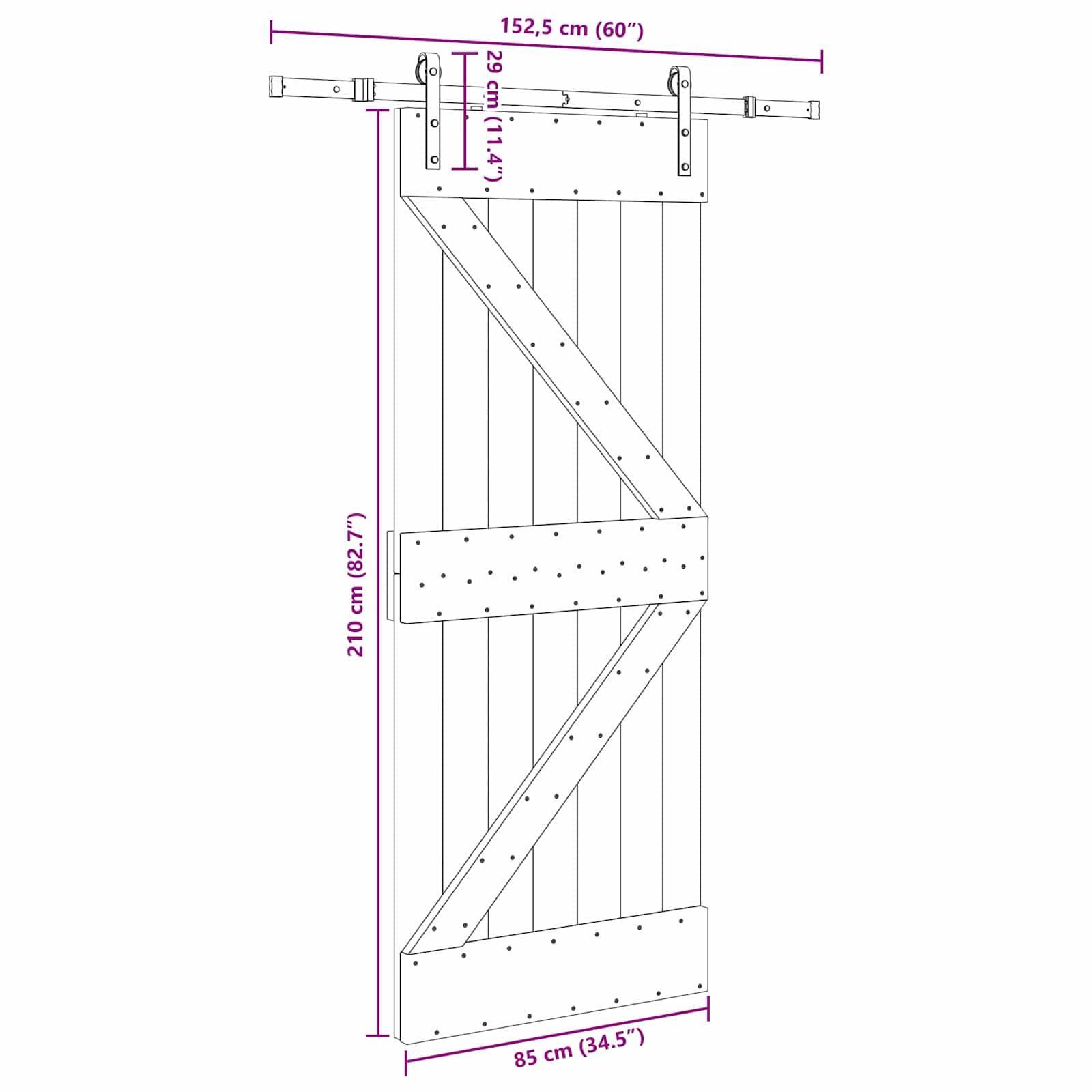 vidaXL Schiebetür NARVIK Natürlich und Schwarz 85 x 210 cm (152,5 cm)