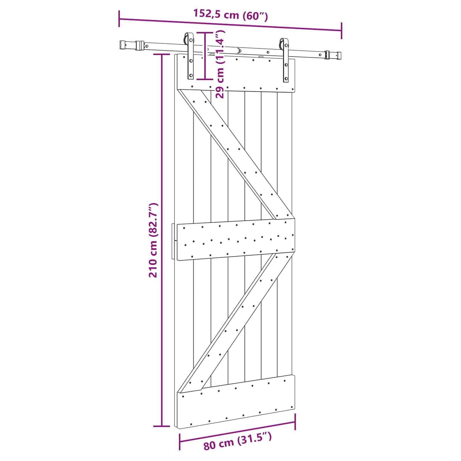 vidaXL Schiebetür NARVIK Natürlich und Schwarz 80 x 210 cm (152,5 cm)