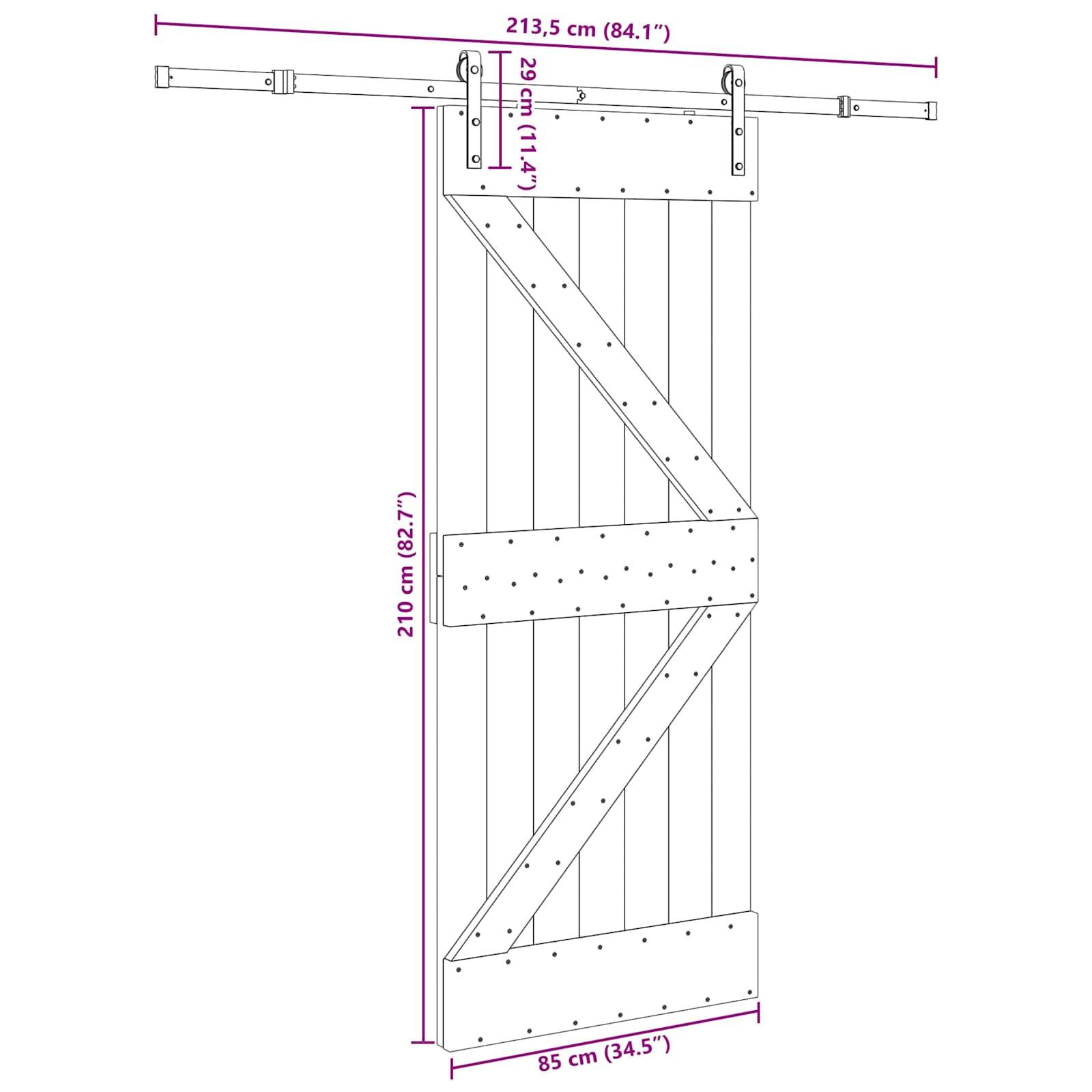 vidaXL Schiebetür NARVIK Natürlich und Schwarz 85 x 210 cm (213,5 cm)