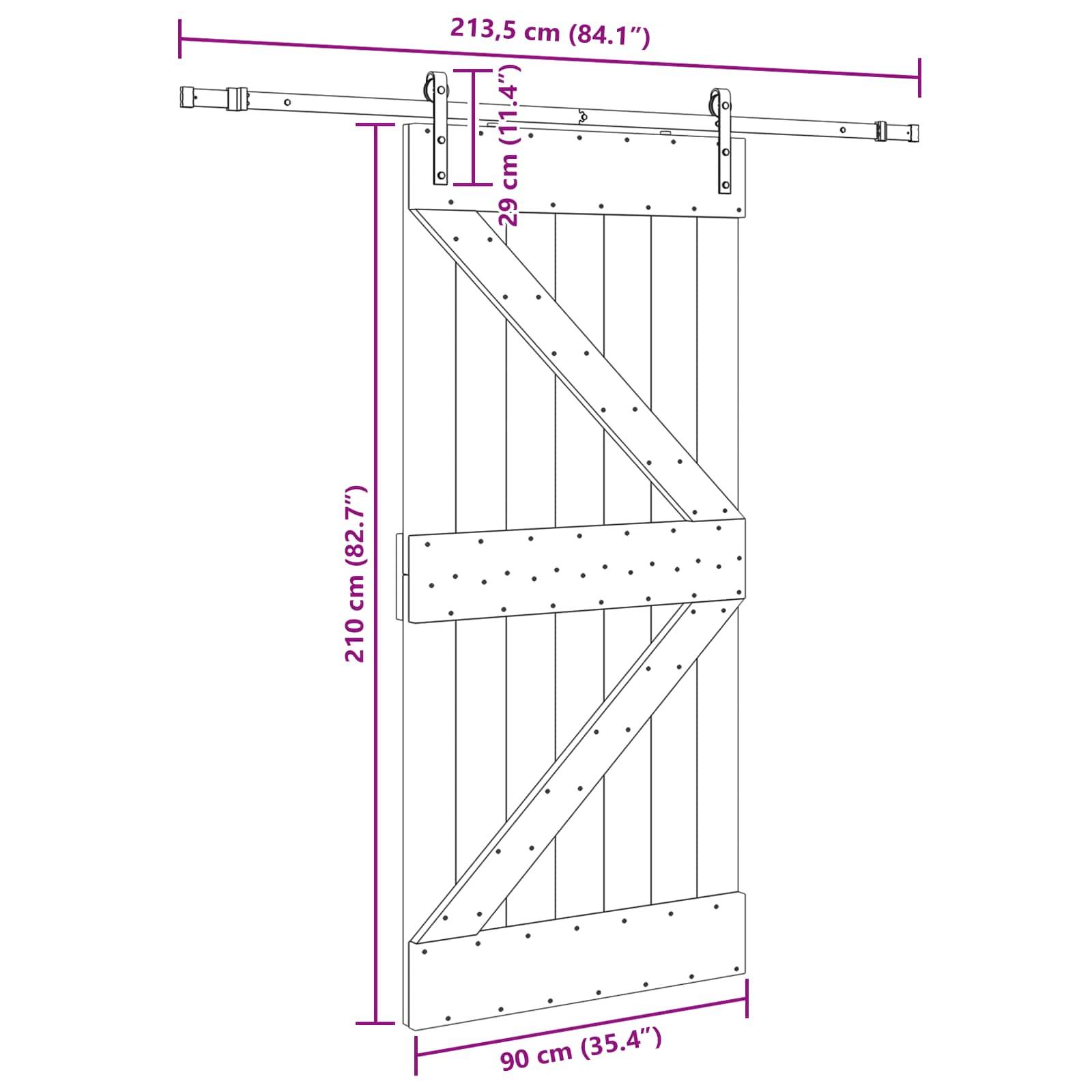 vidaXL Schiebetür NARVIK Natürlich und Schwarz 90 x 210 cm (213,5 cm)
