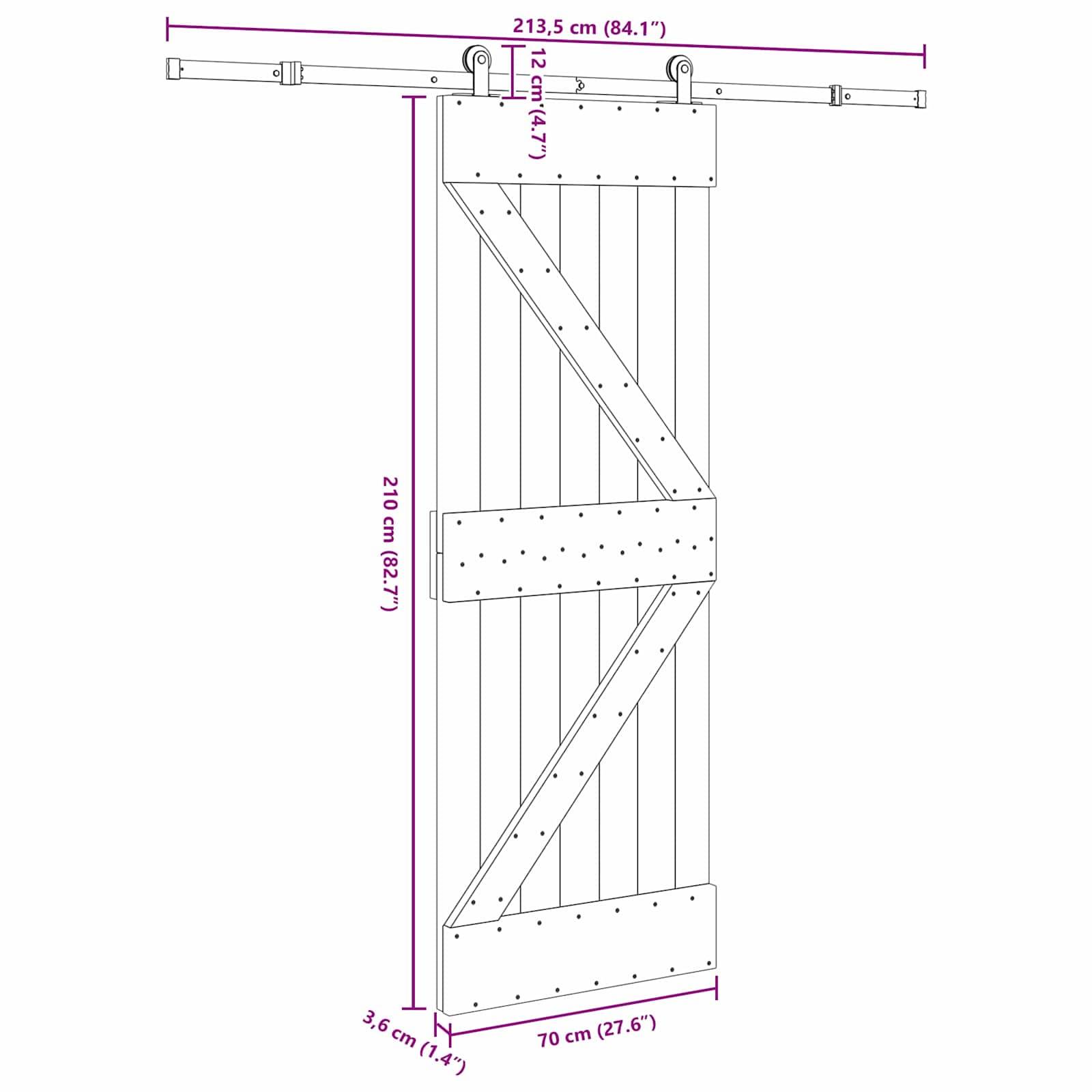 vidaXL Schiebetür NARVIK Natürlich und Schwarz 70 x 210 cm (213,5 cm)