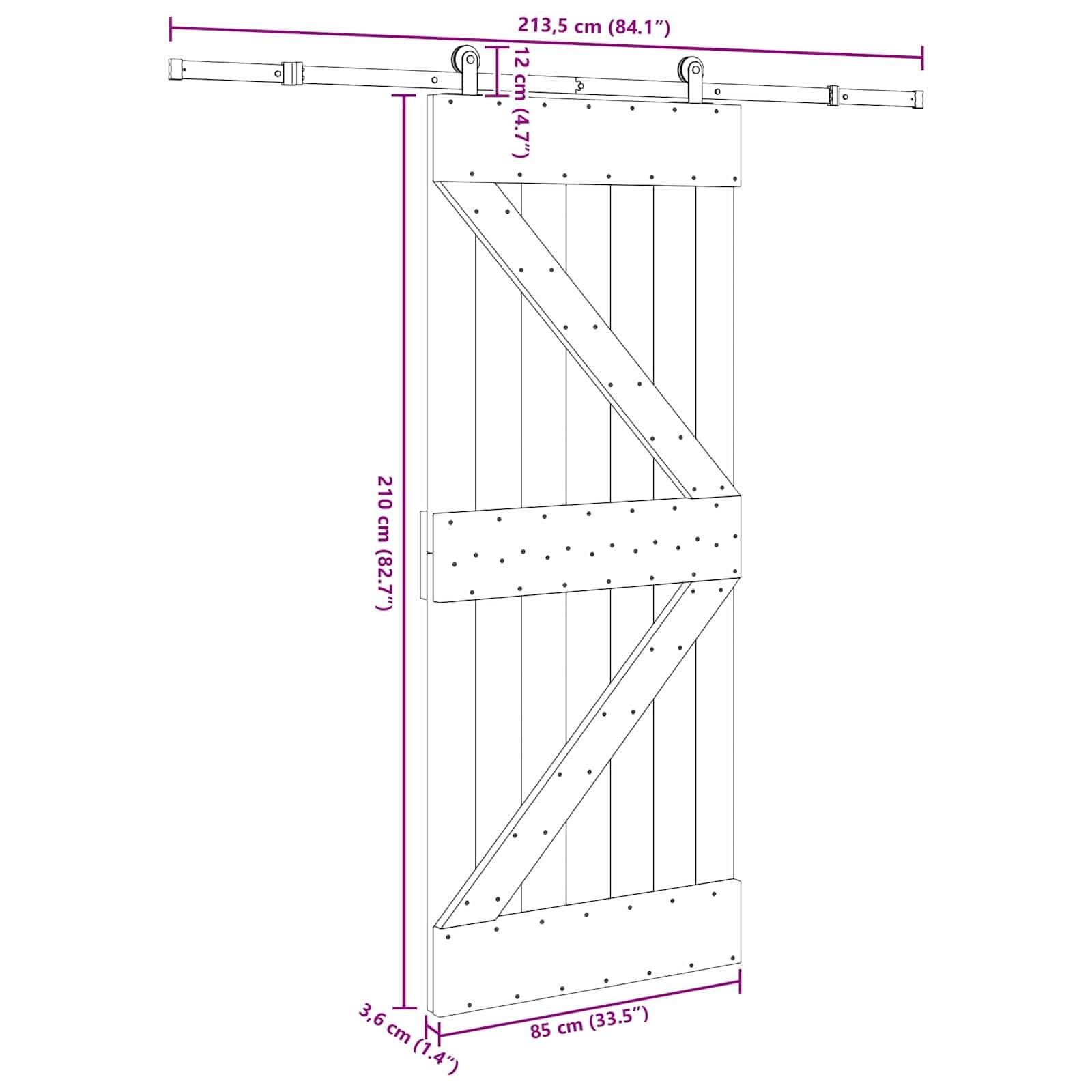 vidaXL Schiebetür NARVIK Natürlich und Schwarz 85 x 210 cm (213,5 cm)