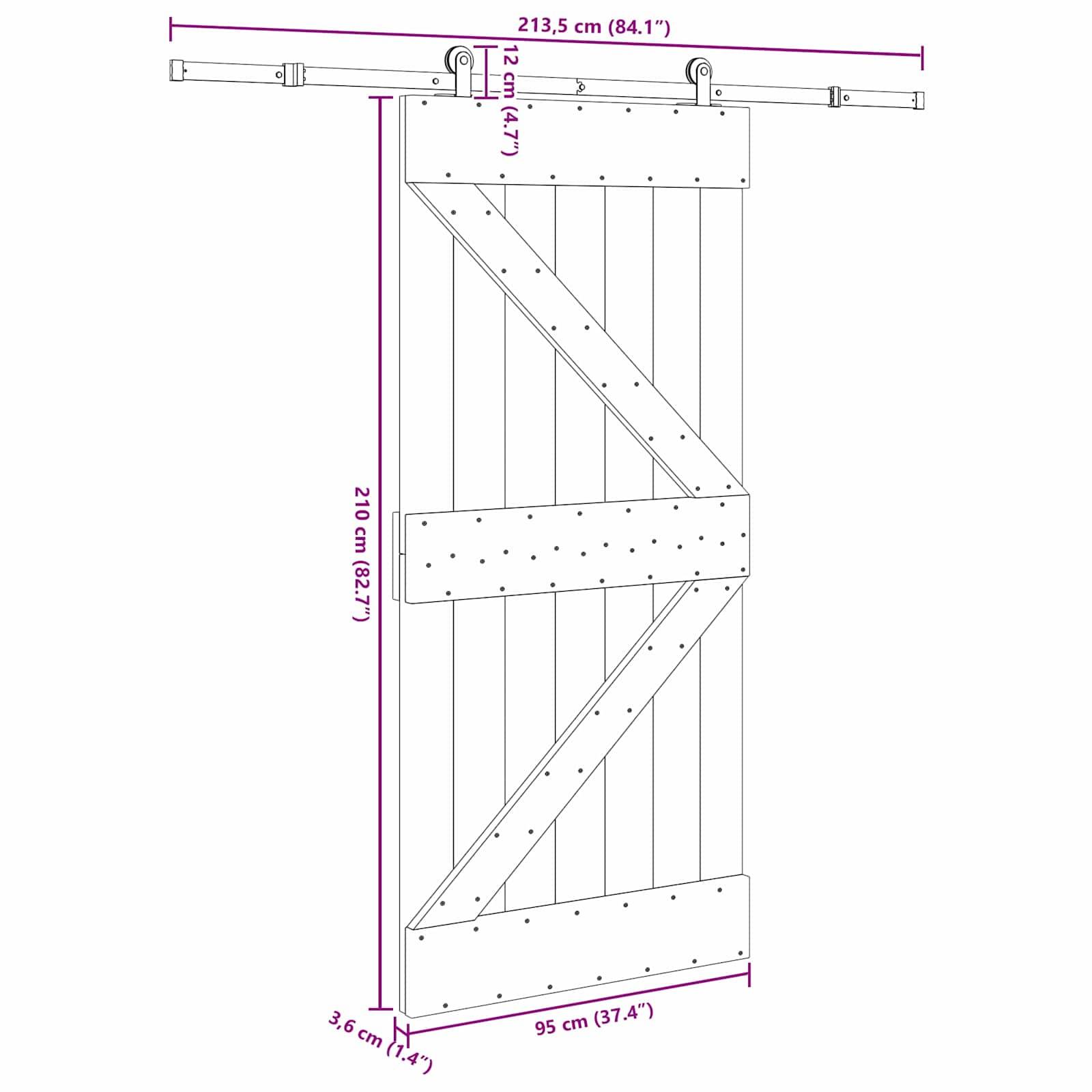 vidaXL Schiebetür NARVIK Natürlich und Schwarz 95 x 210 cm (213,5 cm)