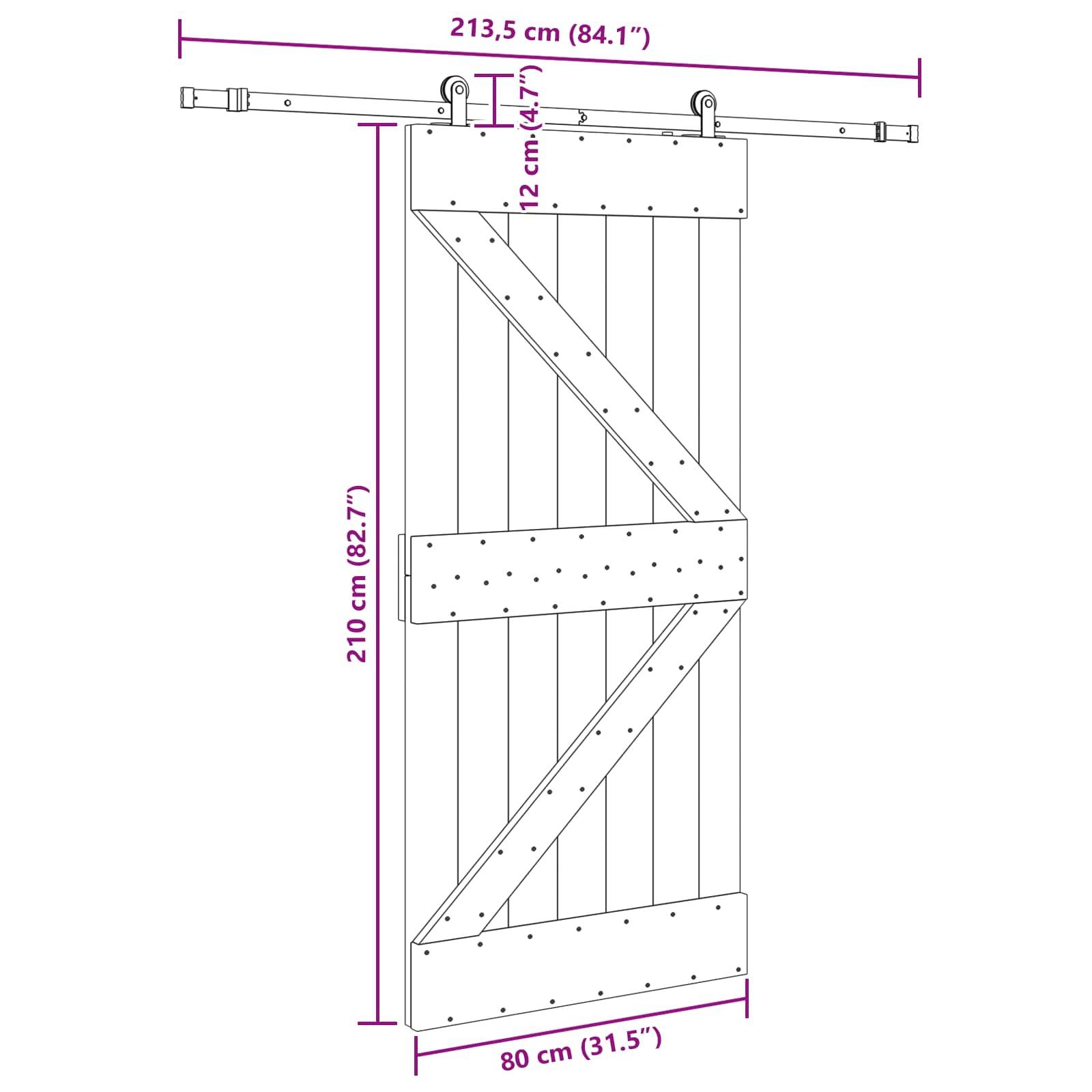 vidaXL Schiebetür NARVIK Natürlich und Schwarz 80 x 210 cm (213,5 cm)