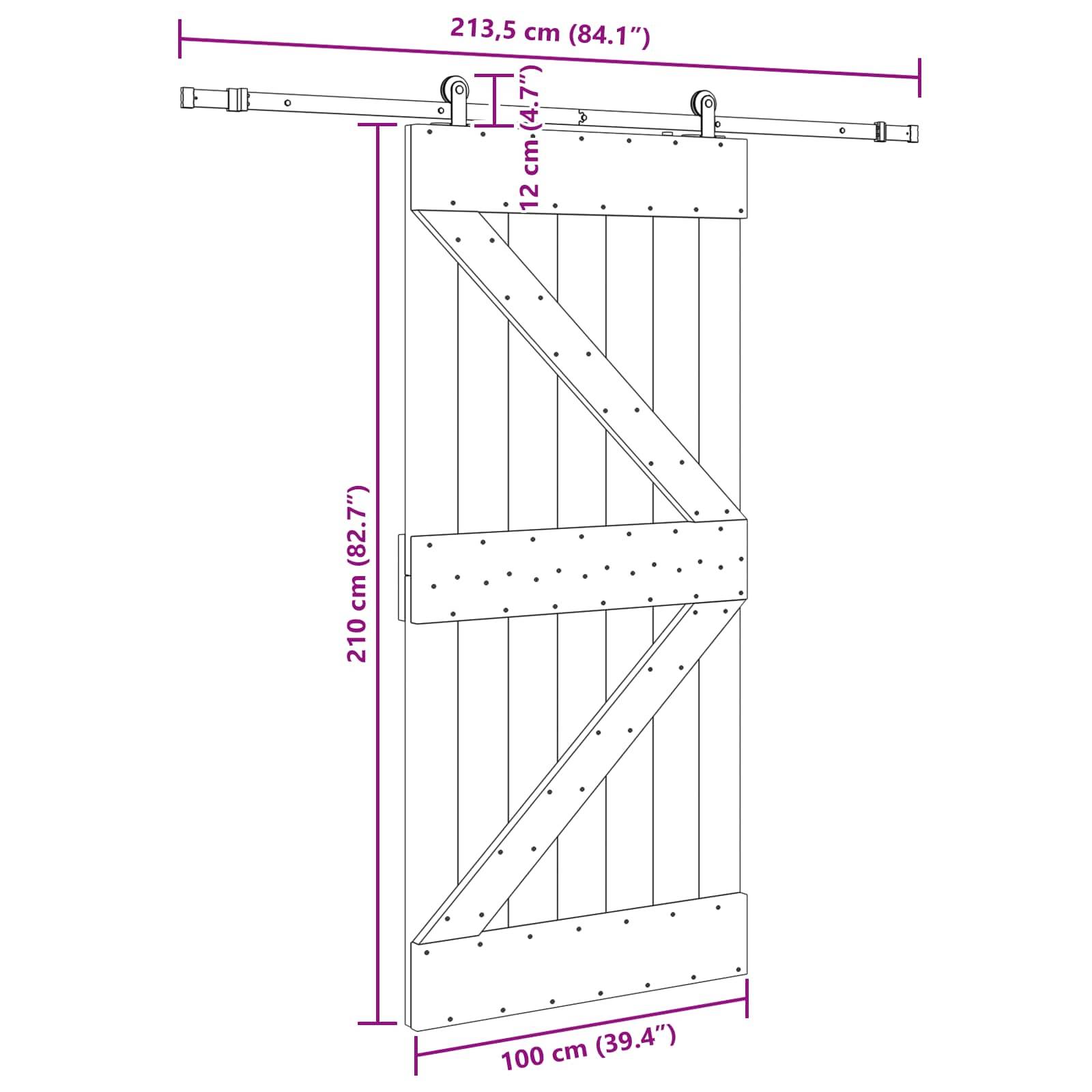 vidaXL Schiebetür NARVIK Natürlich und Schwarz 100 x 210 cm (213,5 cm)