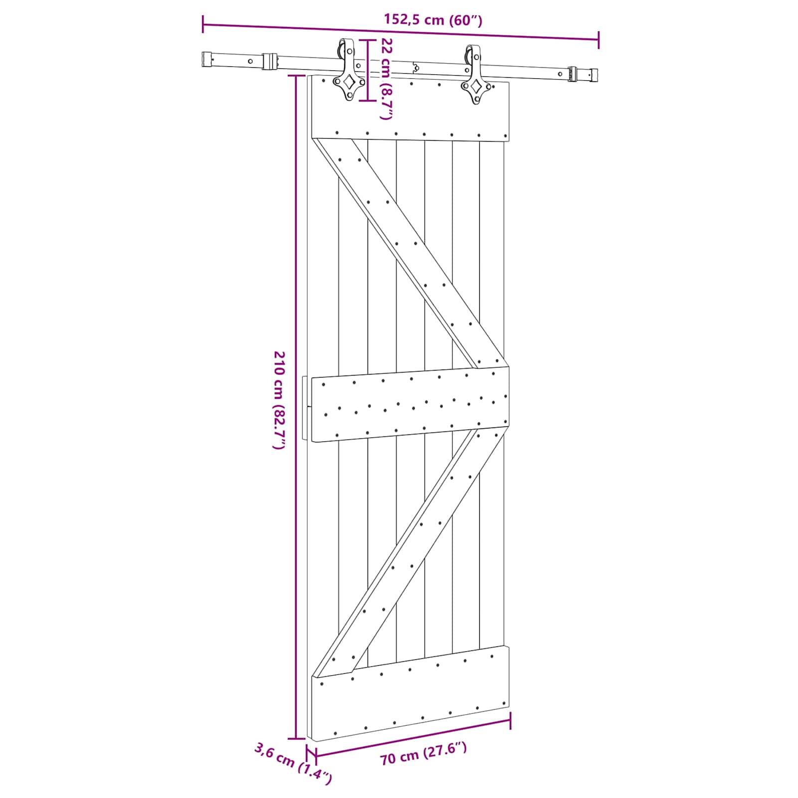vidaXL Schiebetür NARVIK Natürlich und Schwarz 70 x 210 cm (152,5 cm)