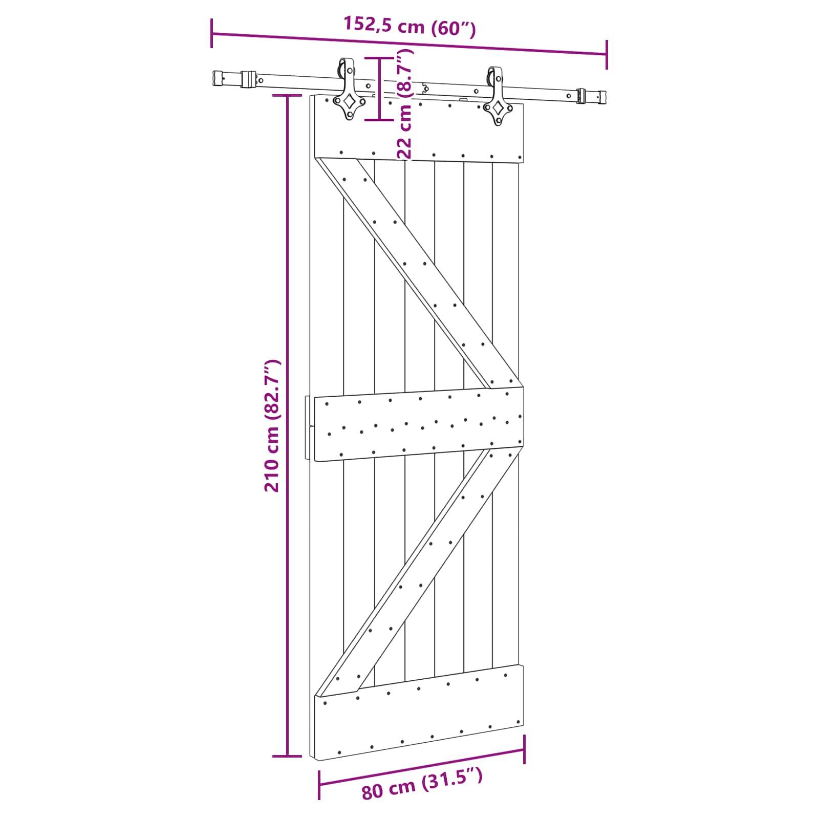 vidaXL Schiebetür NARVIK Natürlich und Schwarz 80 x 210 cm (152,5 cm)