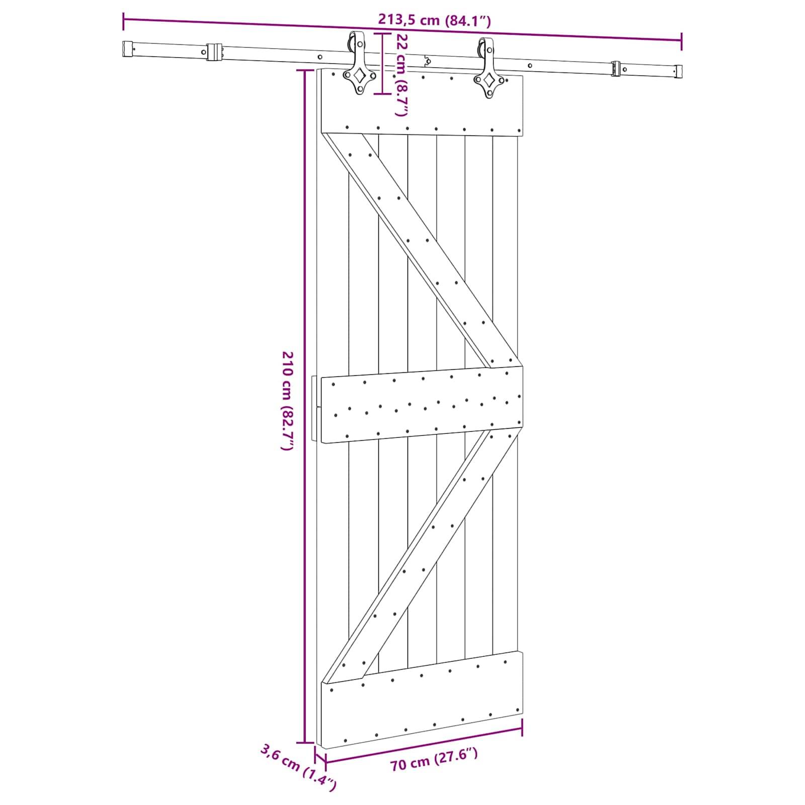vidaXL Schiebetür NARVIK Natürlich und Schwarz 70 x 210 cm (213,5 cm)