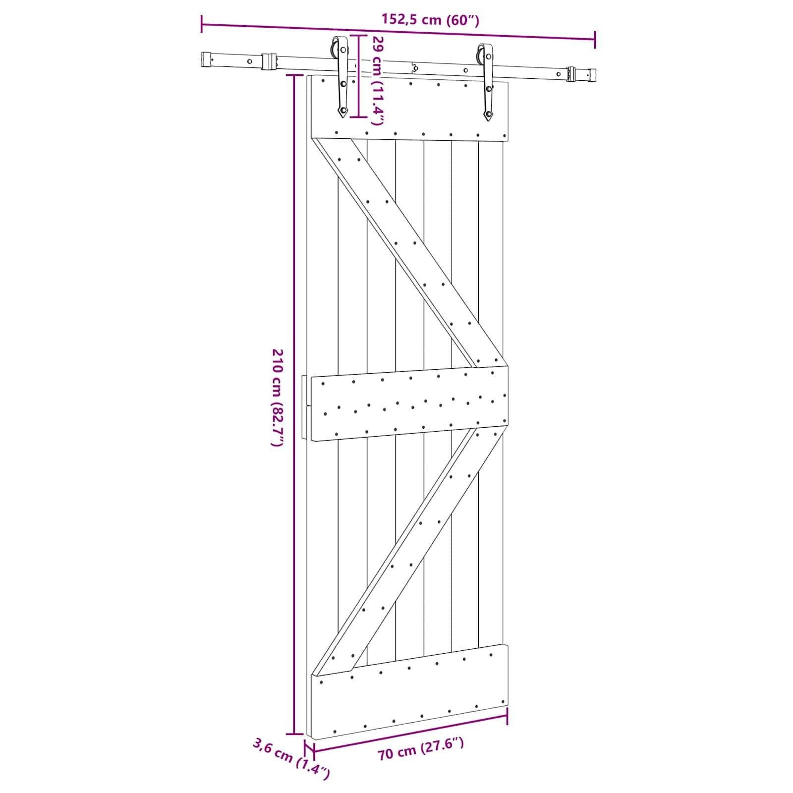 vidaXL Schiebetür NARVIK Natürlich und Schwarz 70 x 210 cm (152,5 cm)
