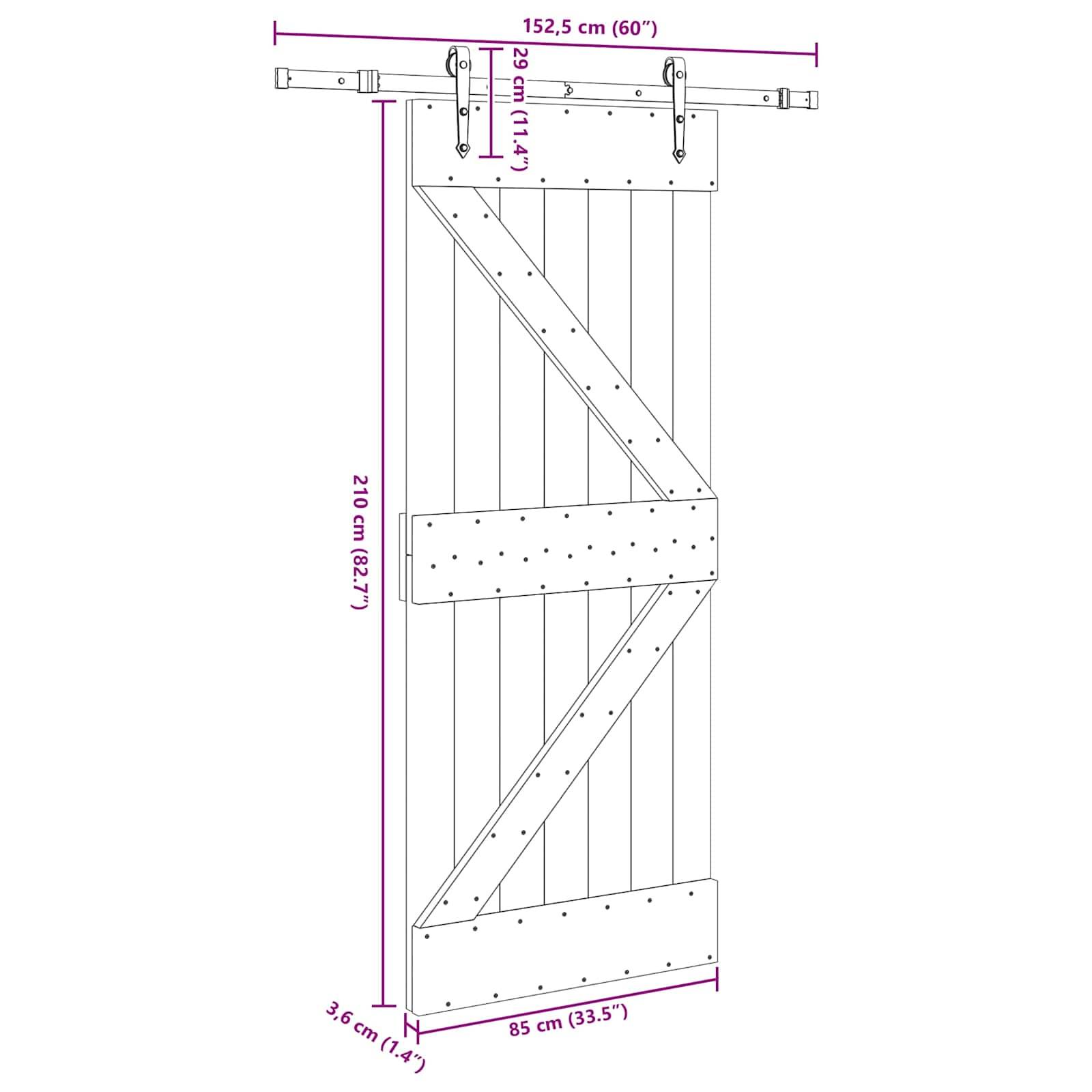 vidaXL Schiebetür NARVIK Natürlich und Schwarz 85 x 210 cm (152,5 cm)