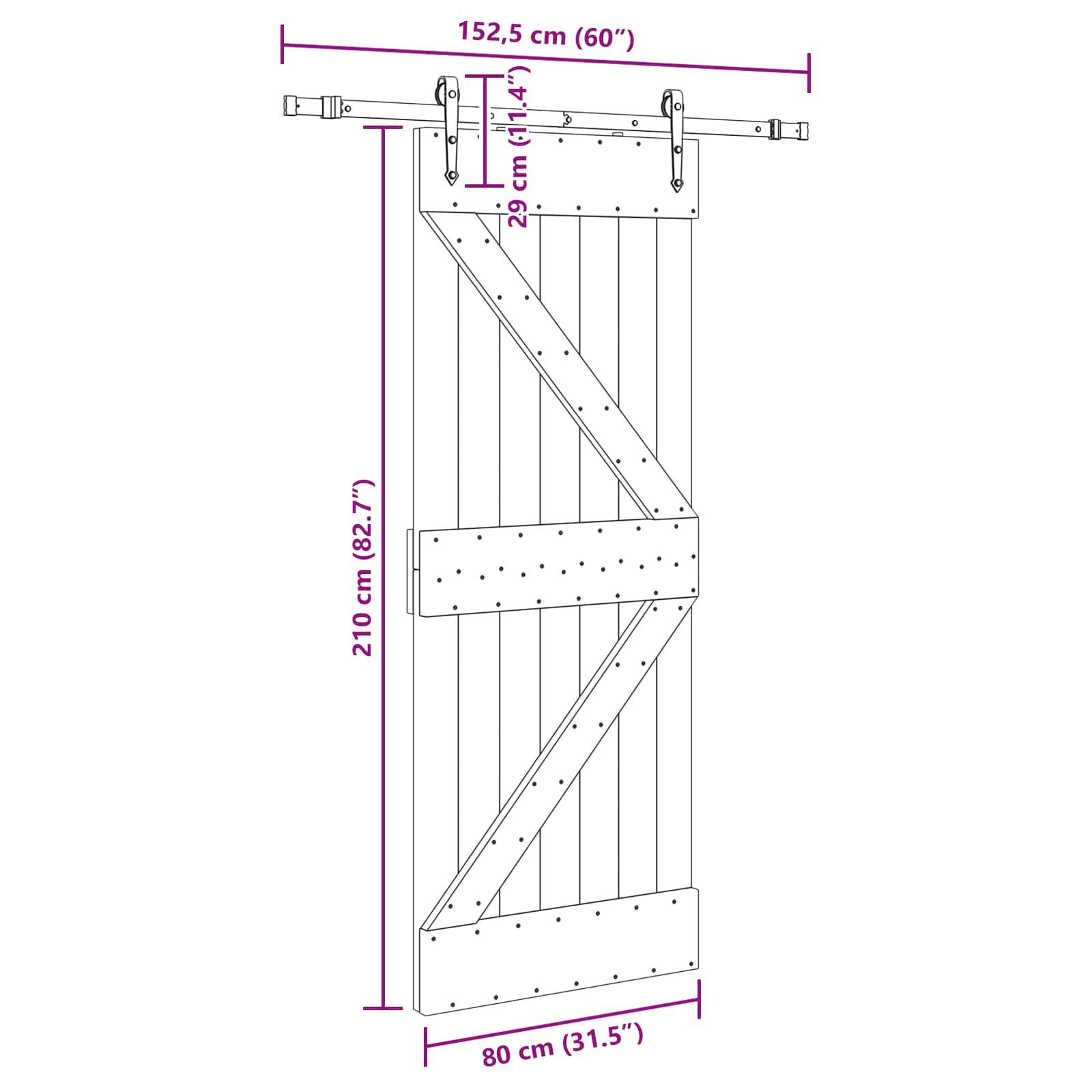 vidaXL Schiebetür NARVIK Natürlich und Schwarz 80 x 210 cm (152,5 cm)