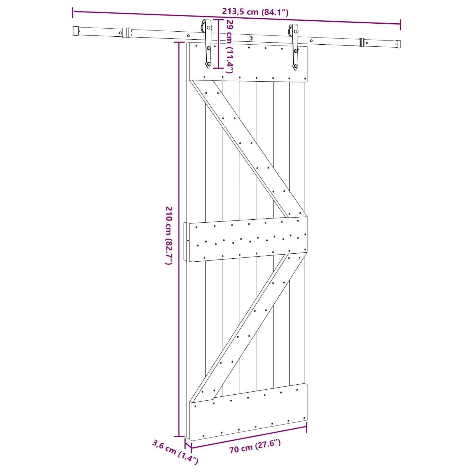 vidaXL Schiebetür NARVIK Natürlich und Schwarz 70 x 210 cm (213,5 cm)