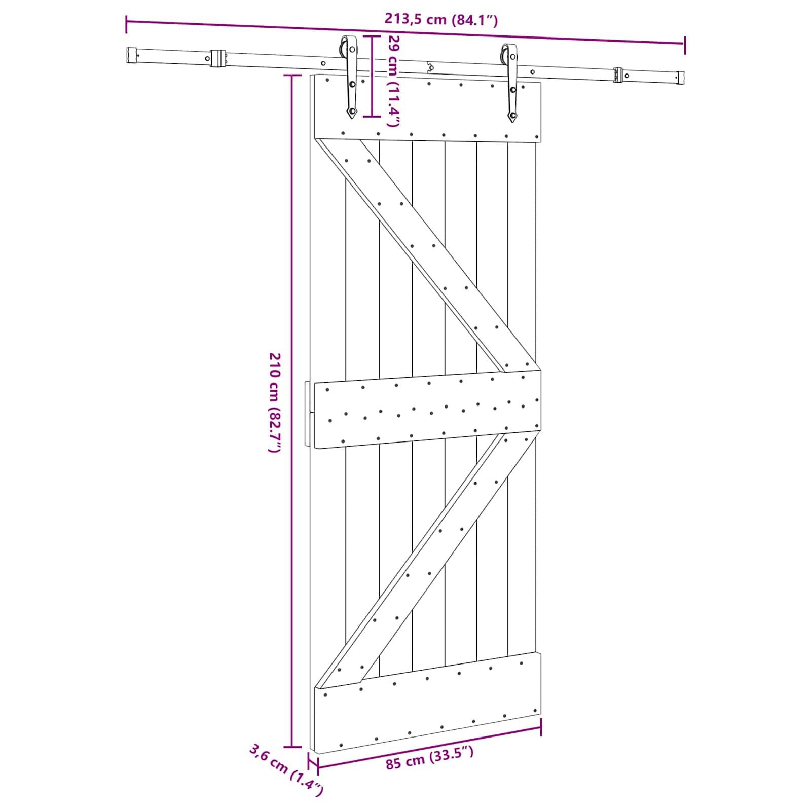 vidaXL Schiebetür NARVIK Natürlich und Schwarz 85 x 210 cm (213,5 cm)