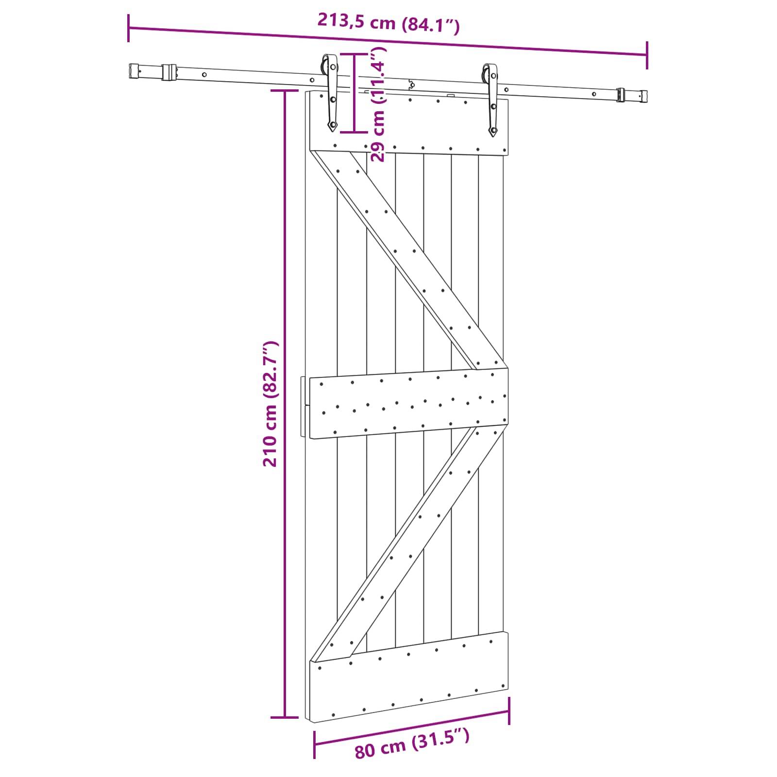 vidaXL Schiebetür NARVIK Natürlich und Schwarz 80 x 210 cm (213,5 cm)