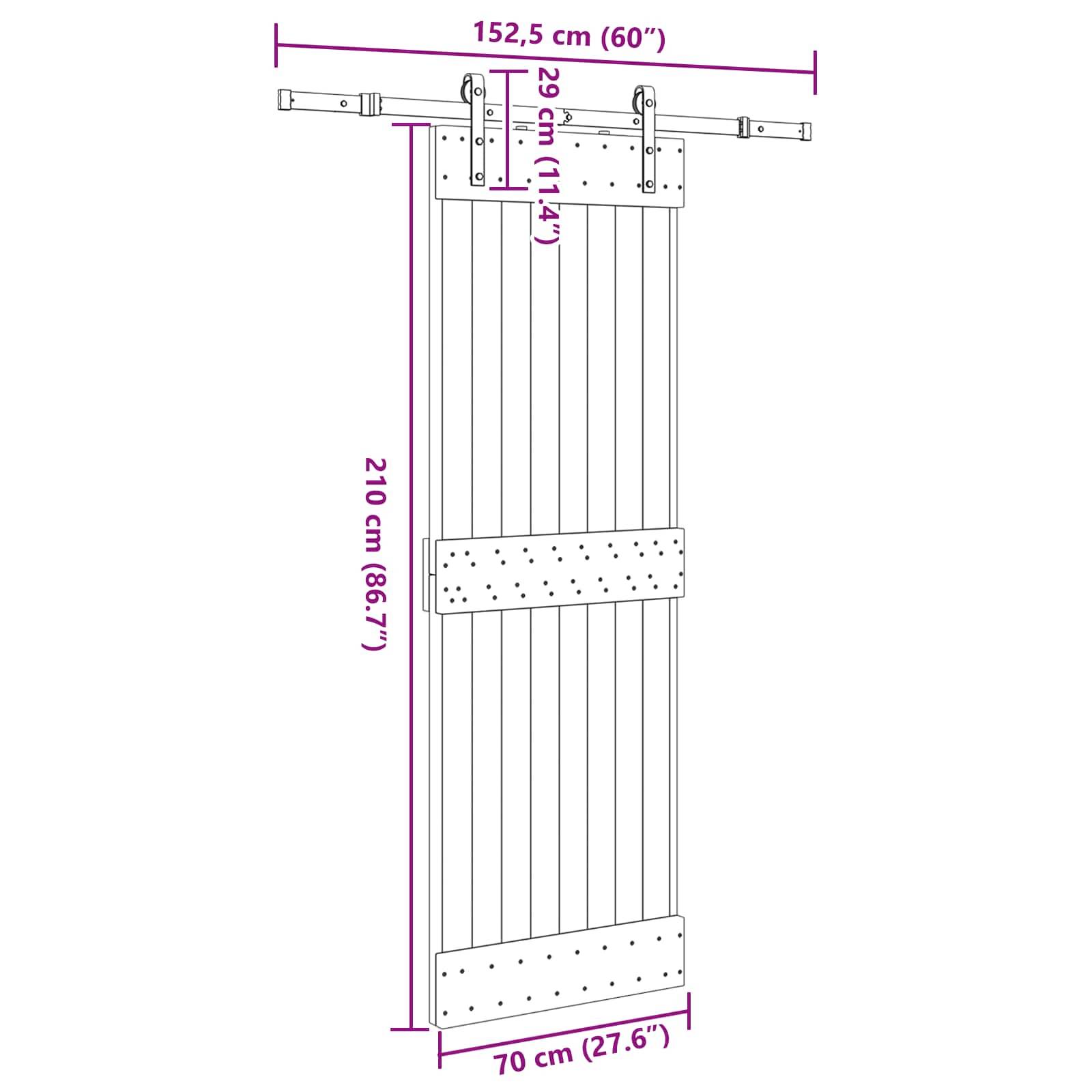vidaXL Schiebetür NARVIK Natürlich und Schwarz 70 x 210 cm (152,5 cm)