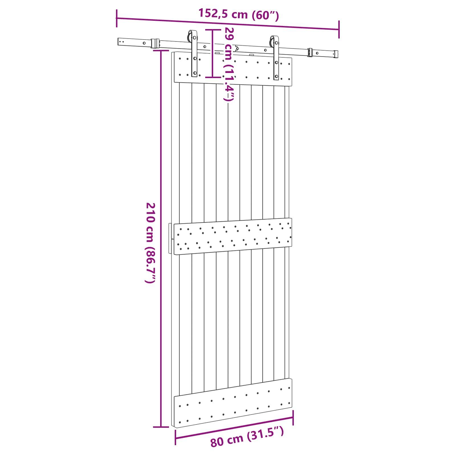 vidaXL Schiebetür NARVIK Natürlich und Schwarz 80 x 210 cm (152,5 cm)