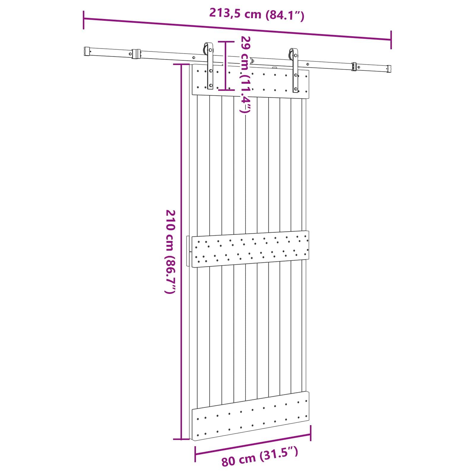 vidaXL Schiebetür NARVIK Natürlich und Schwarz 80 x 210 cm (213,5 cm)
