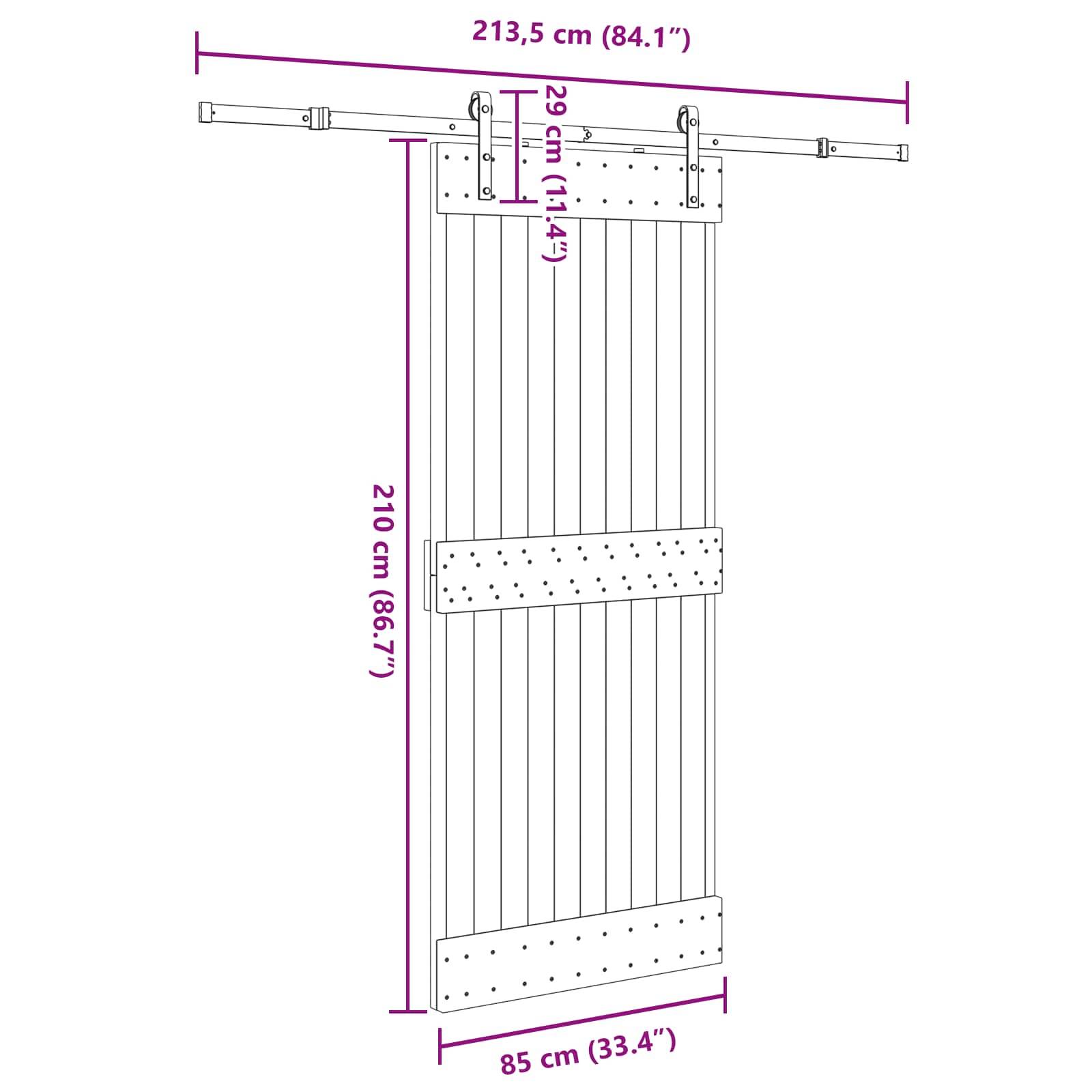 vidaXL Schiebetür NARVIK Natürlich und Schwarz 85 x 210 cm (213,5 cm)