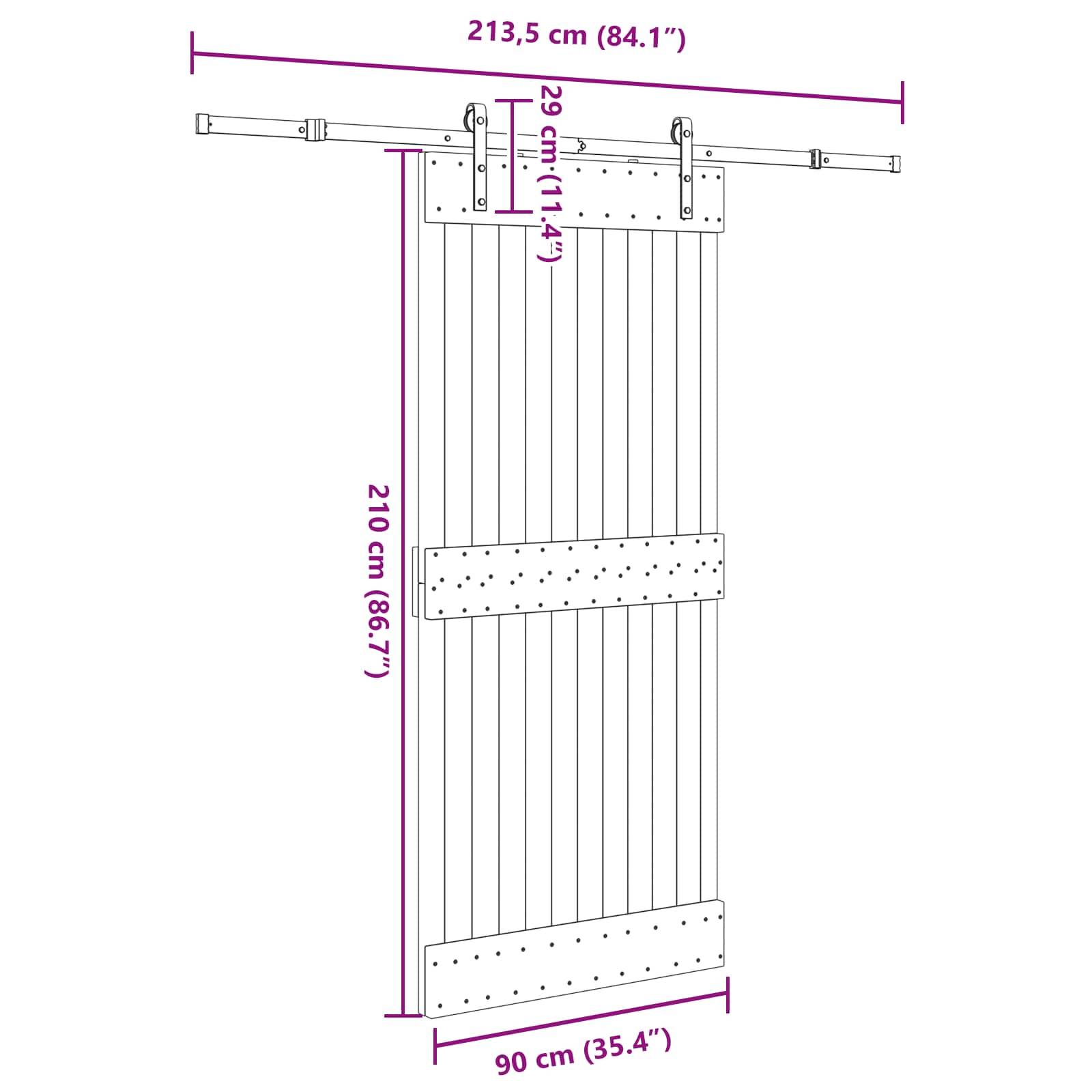 vidaXL Schiebetür NARVIK Natürlich und Schwarz 90 x 210 cm (213,5 cm)