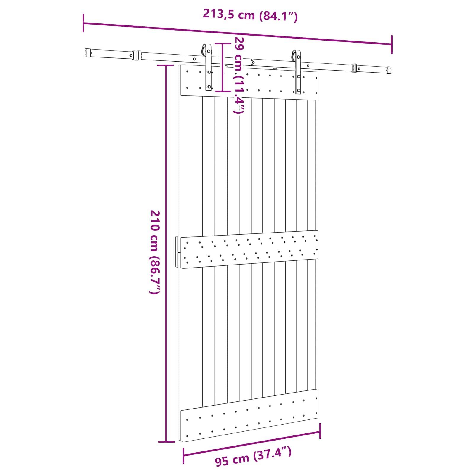 vidaXL Schiebetür NARVIK Natürlich und Schwarz 95 x 210 cm (213,5 cm)