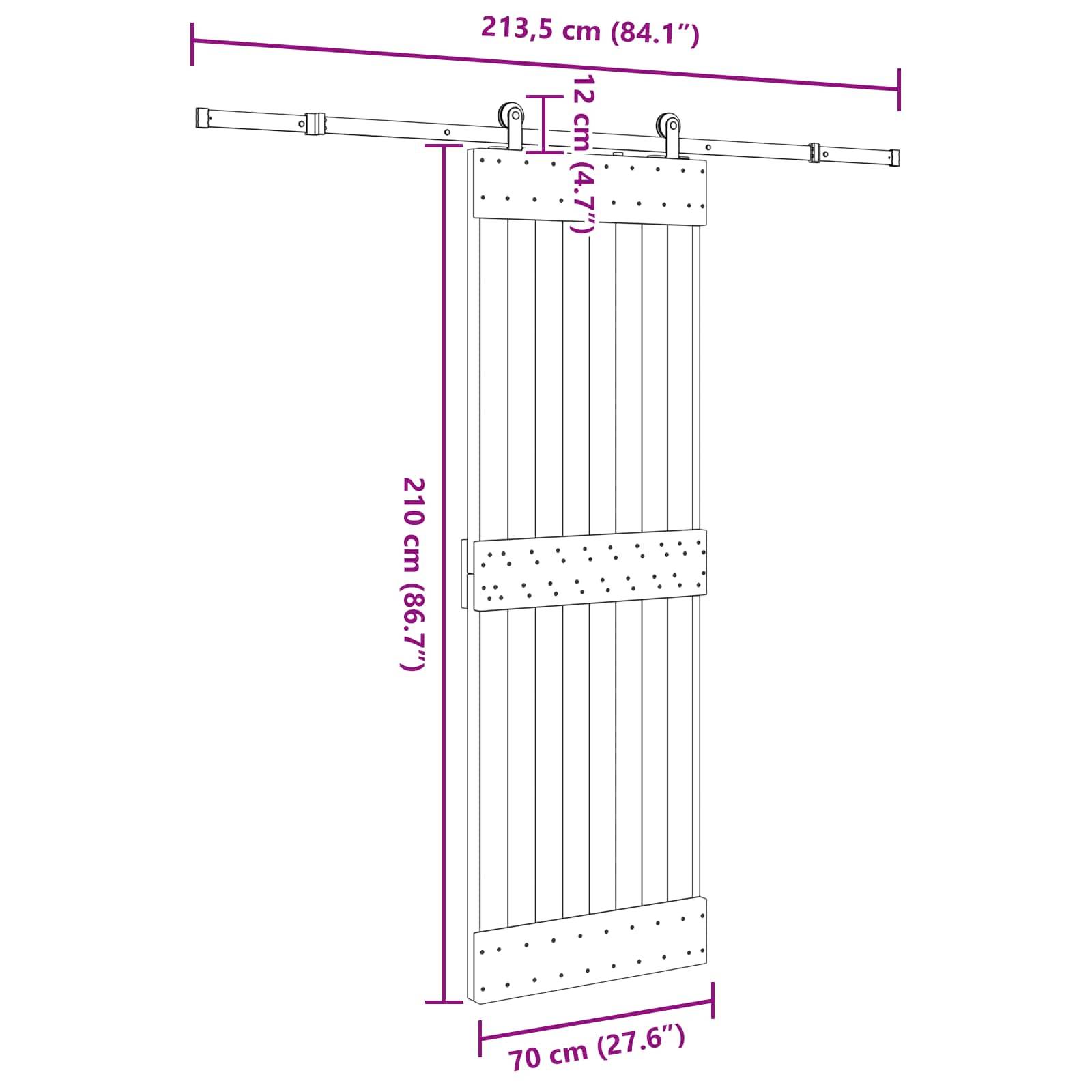 vidaXL Schiebetür NARVIK Natürlich und Schwarz 70 x 210 cm (213,5 cm)