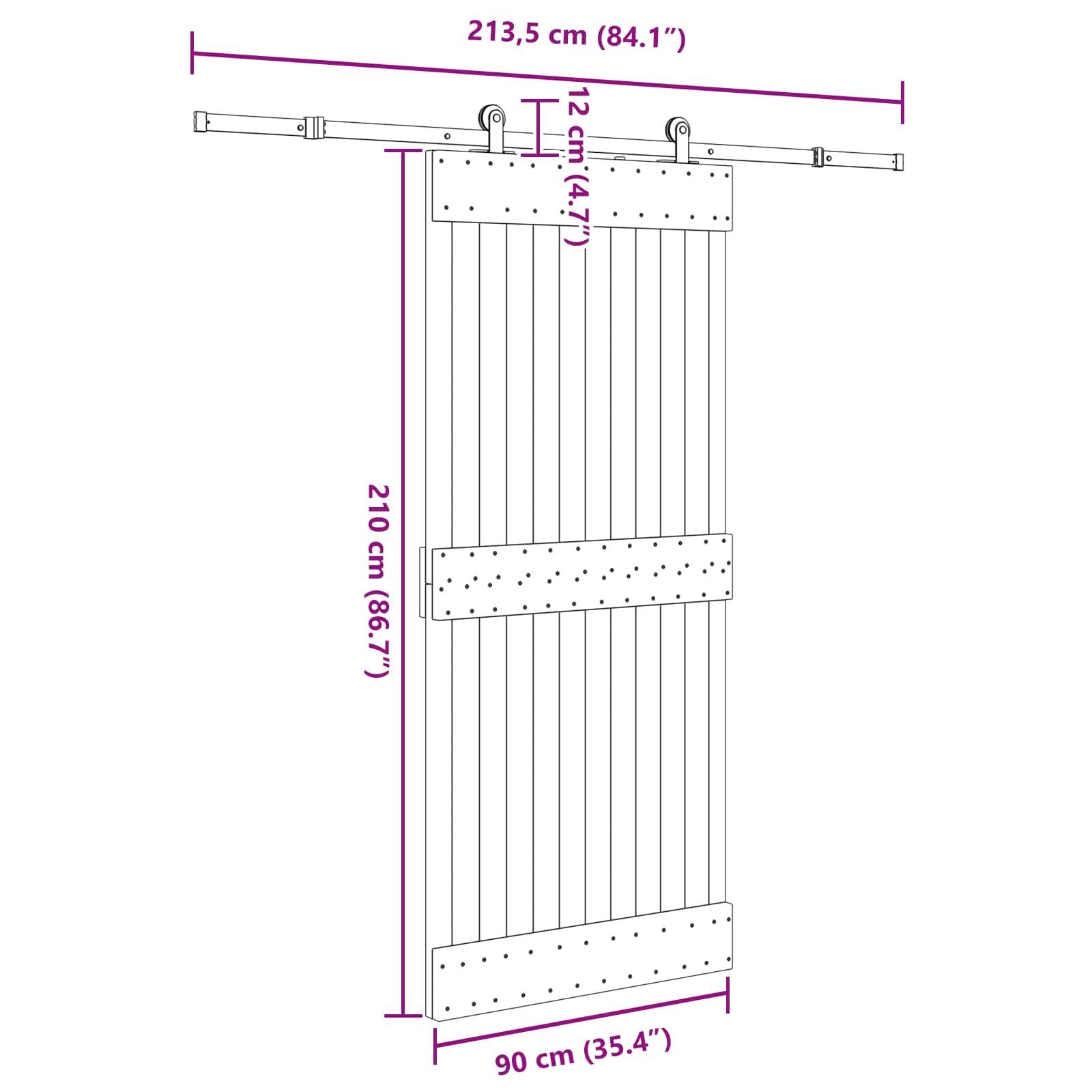 vidaXL Schiebetür NARVIK Natürlich und Schwarz 90 x 210 cm (213,5 cm)