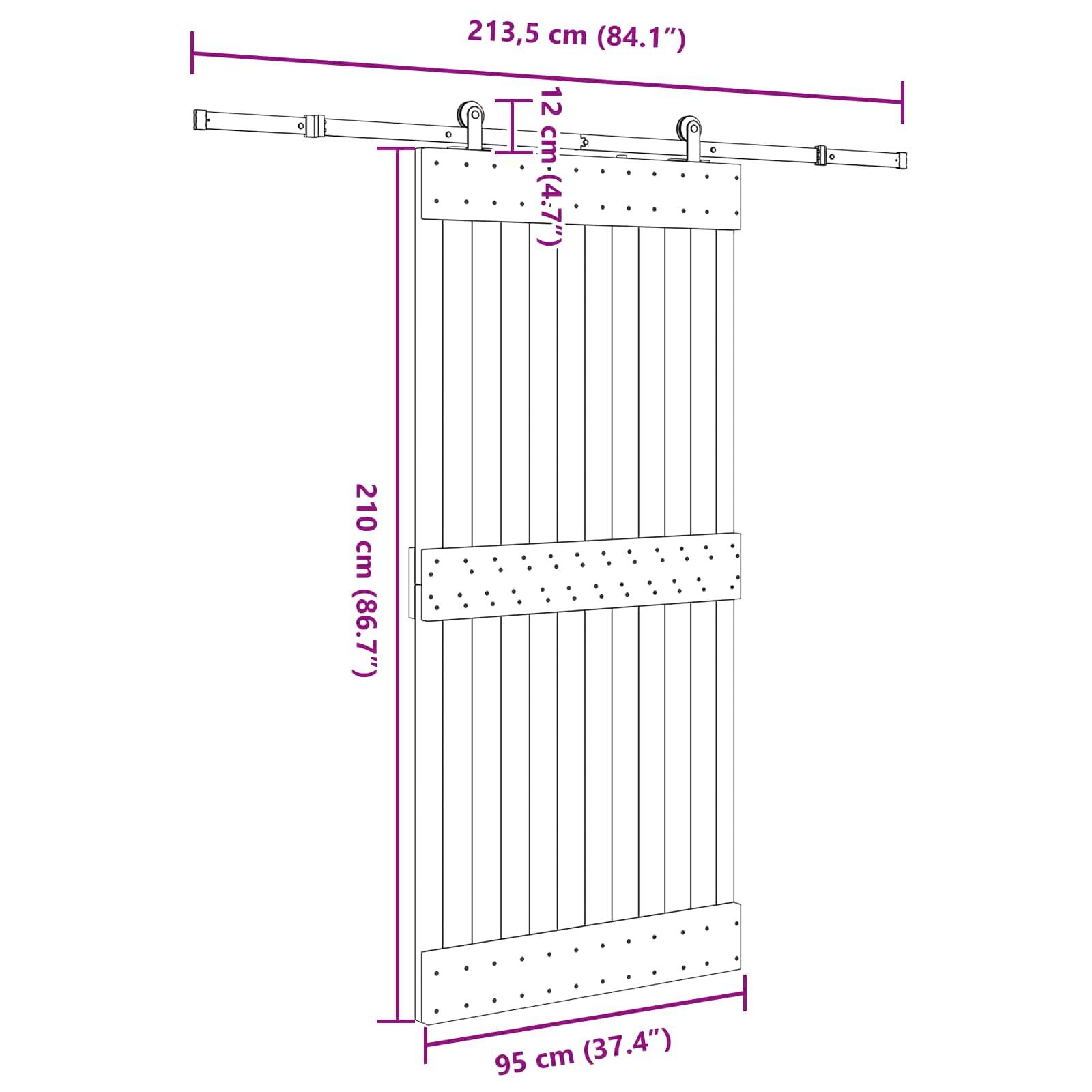 vidaXL Schiebetür NARVIK Natürlich und Schwarz 95 x 210 cm (213,5 cm)