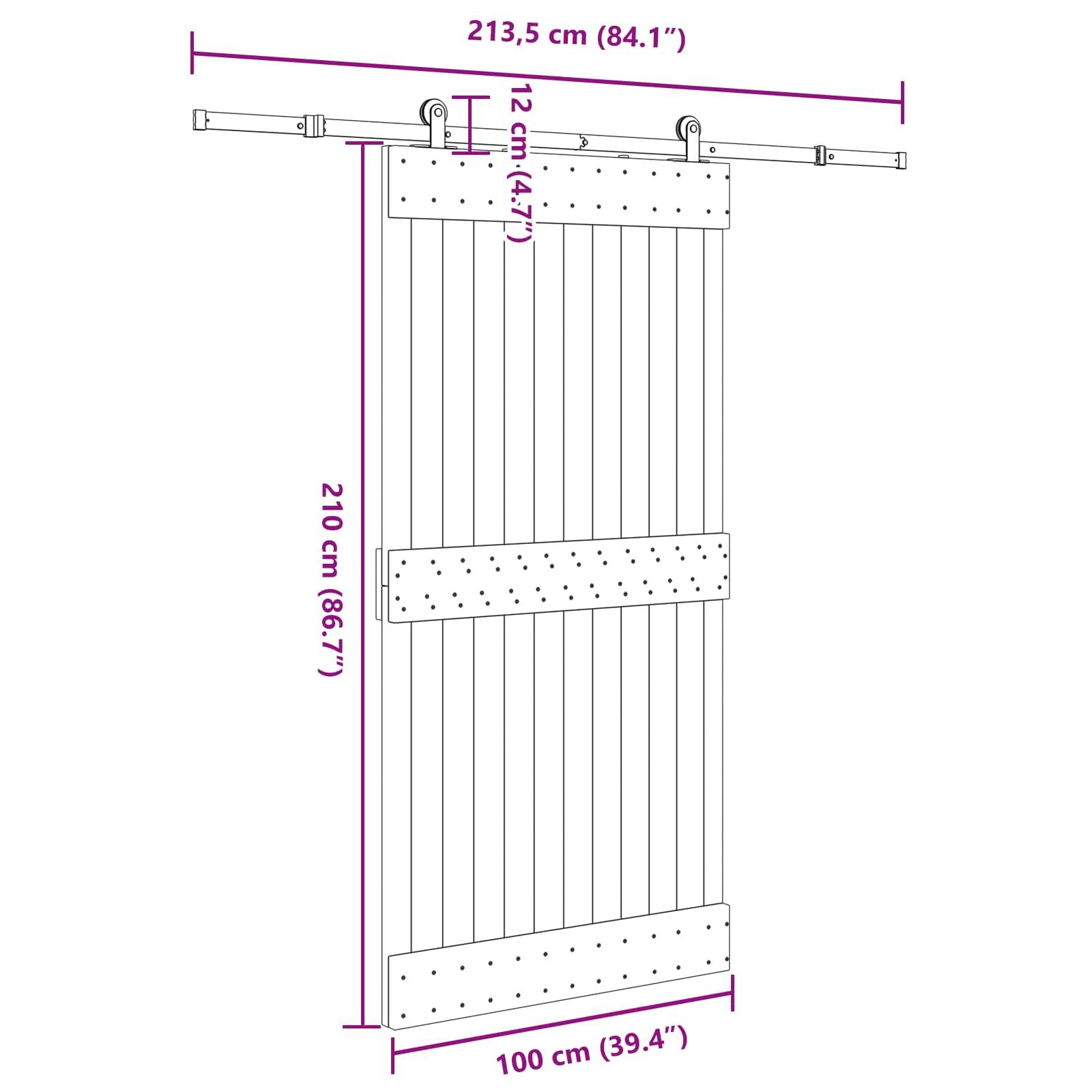 vidaXL Schiebetür NARVIK Natürlich und Schwarz 100 x 210 cm (213,5 cm)