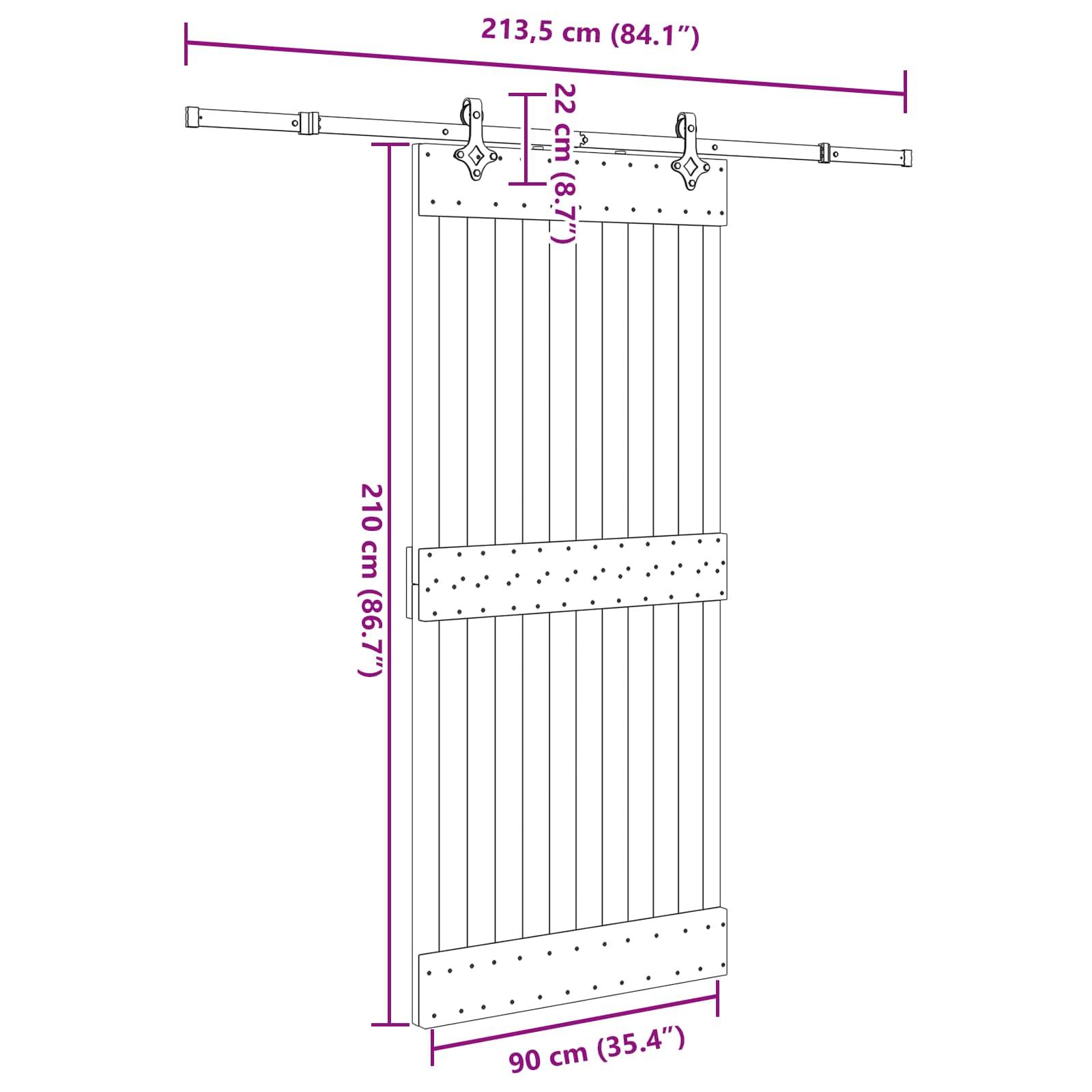 vidaXL Schiebetür NARVIK Natürlich und Schwarz 90 x 210 cm (213,5 cm)