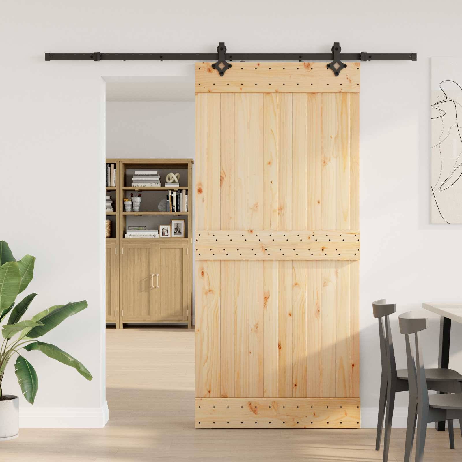 vidaXL Schiebetür NARVIK Natürlich und Schwarz 95 x 210 cm (213,5 cm)