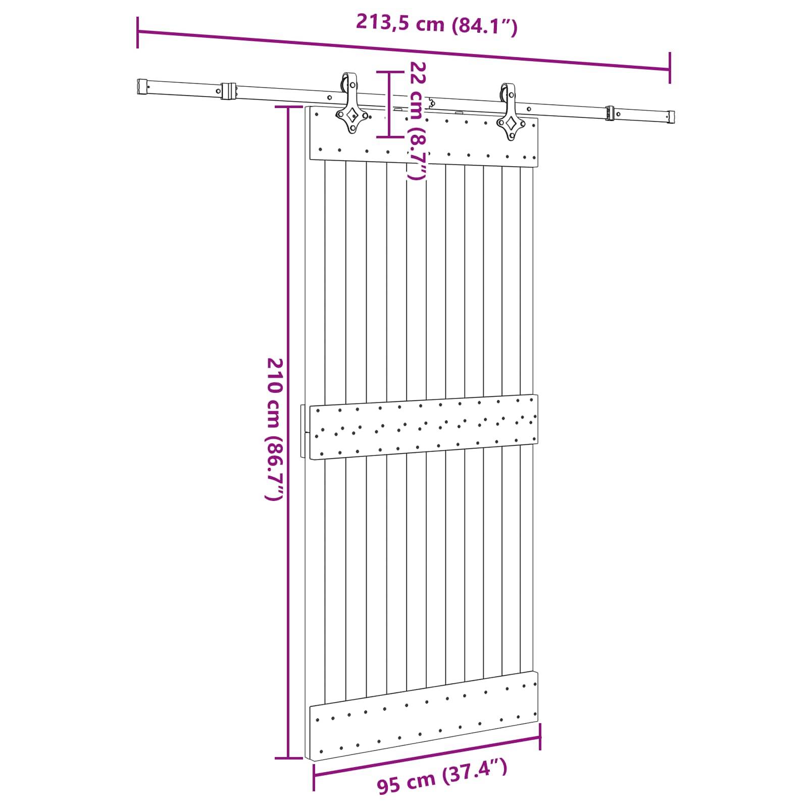 vidaXL Schiebetür NARVIK Natürlich und Schwarz 95 x 210 cm (213,5 cm)