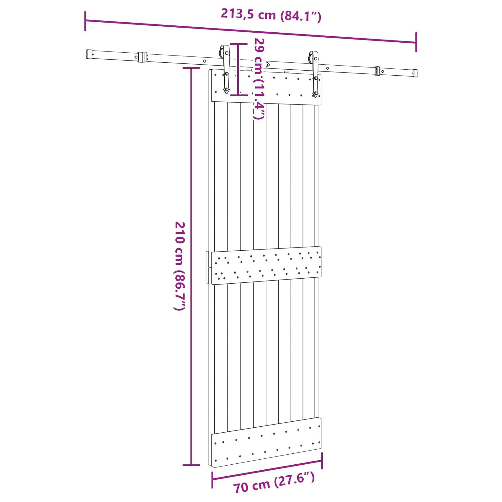 vidaXL Schiebetür NARVIK Natürlich und Schwarz 70 x 210 cm (213,5 cm)