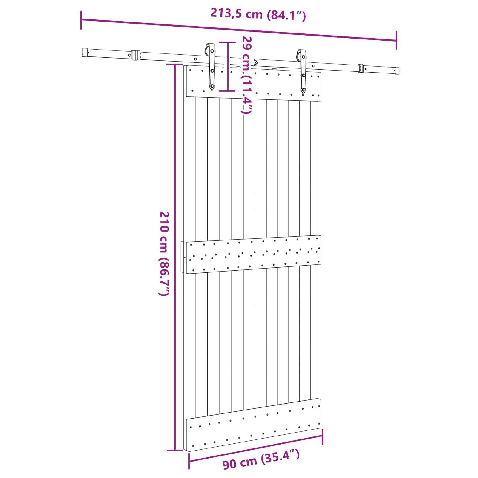 vidaXL Schiebetür NARVIK Natürlich und Schwarz 90 x 210 cm (213,5 cm)