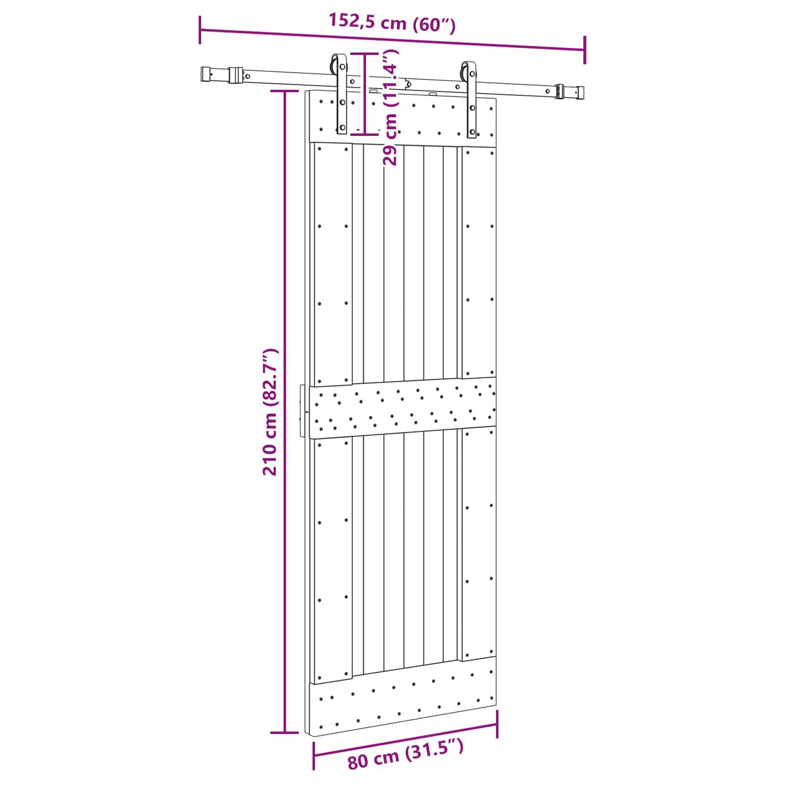 vidaXL Schiebetür NARVIK Natürlich und Schwarz 80 x 210 cm (152,5 cm)