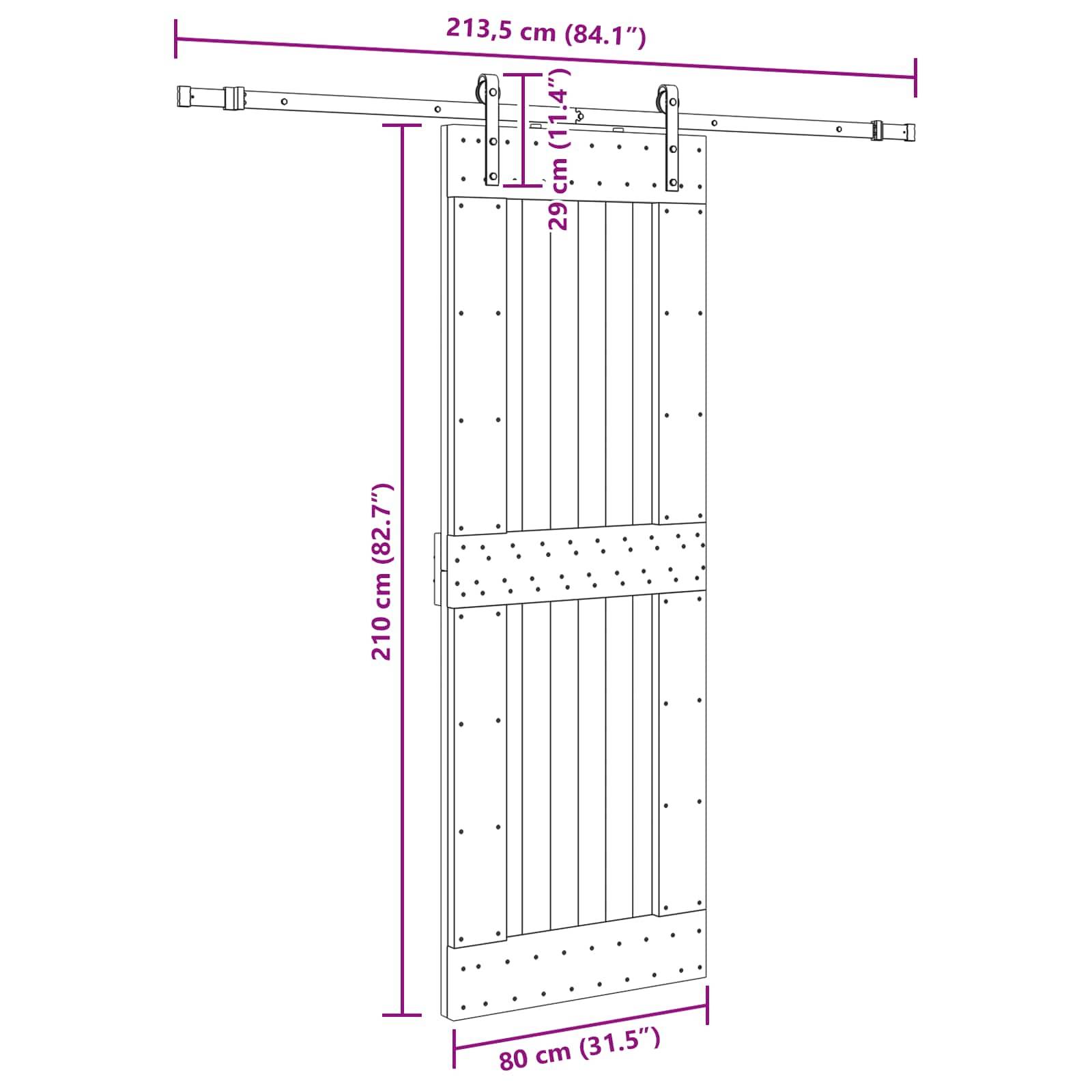 vidaXL Schiebetür NARVIK Natürlich und Schwarz 80 x 210 cm (213,5 cm)