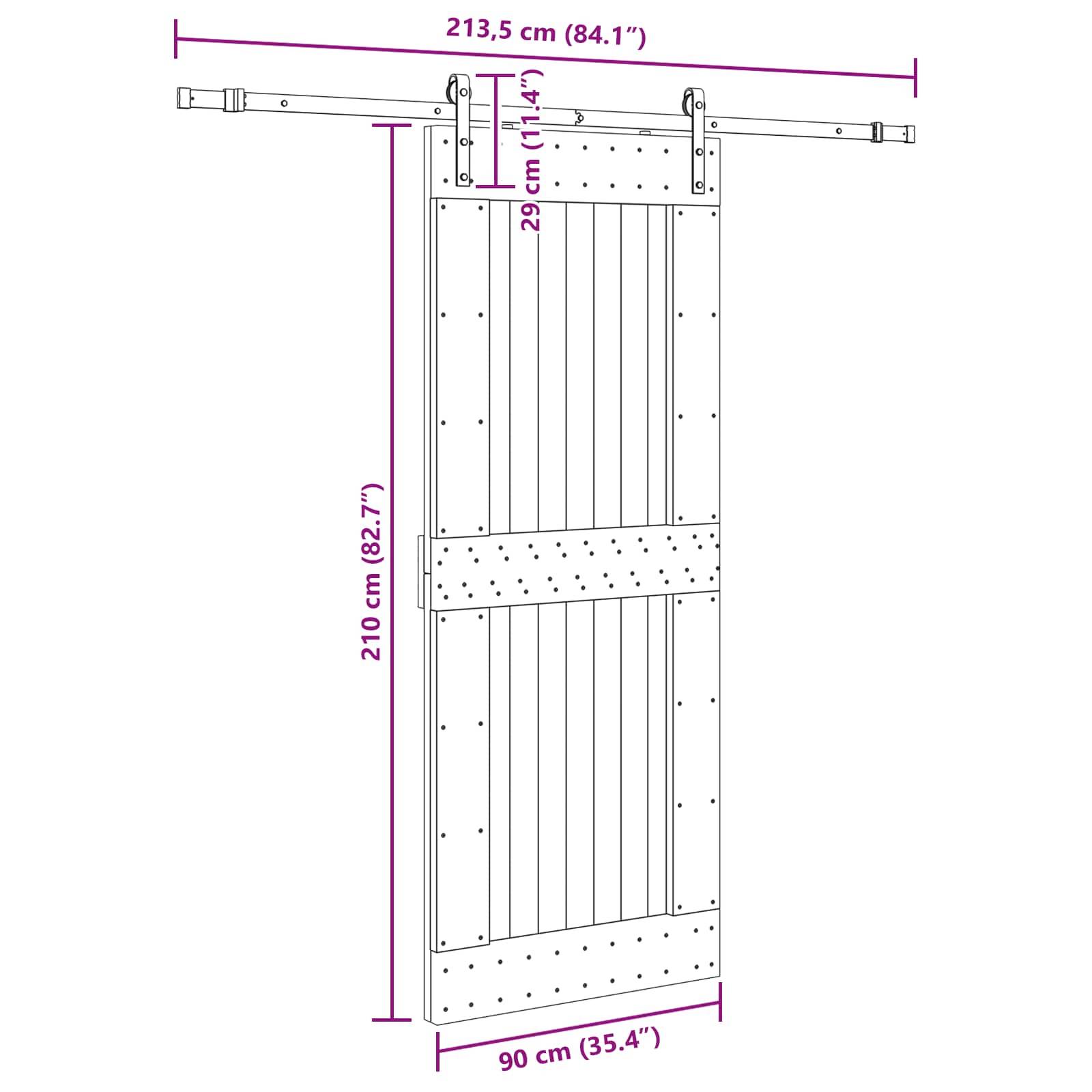vidaXL Schiebetür NARVIK Natürlich und Schwarz 90 x 210 cm (213,5 cm)