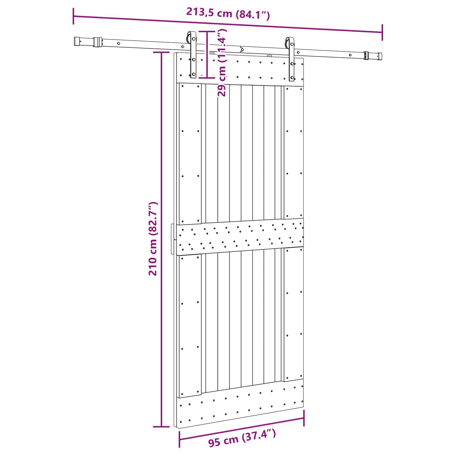 vidaXL Schiebetür NARVIK Natürlich und Schwarz 95 x 210 cm (213,5 cm)